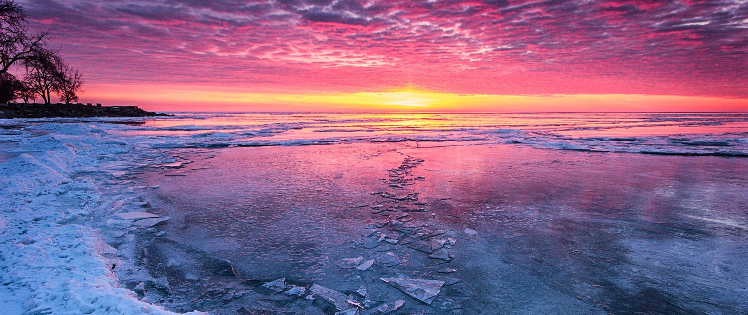 tramonto rosa su lago ghiacciato, 2560x1080 Ultrawide, Dual Monitor