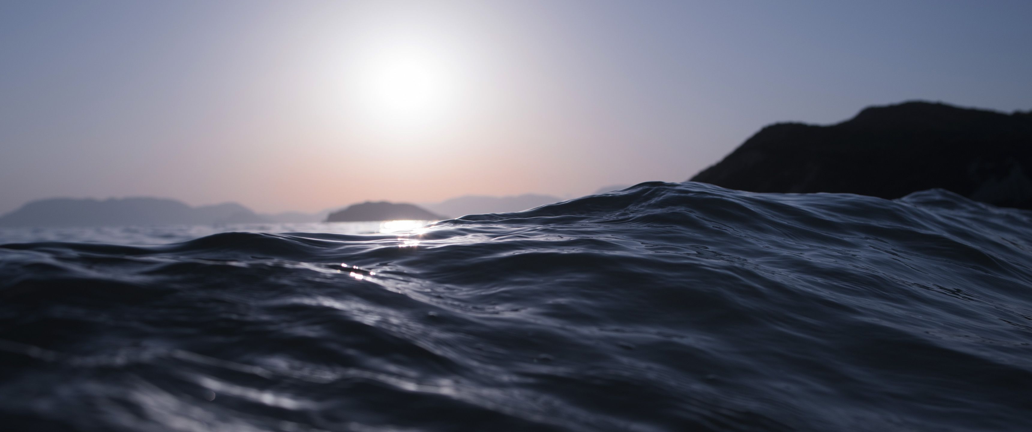 Mare al tramonto, onde, 3440x1440 Ultrawide, Dual Monitor