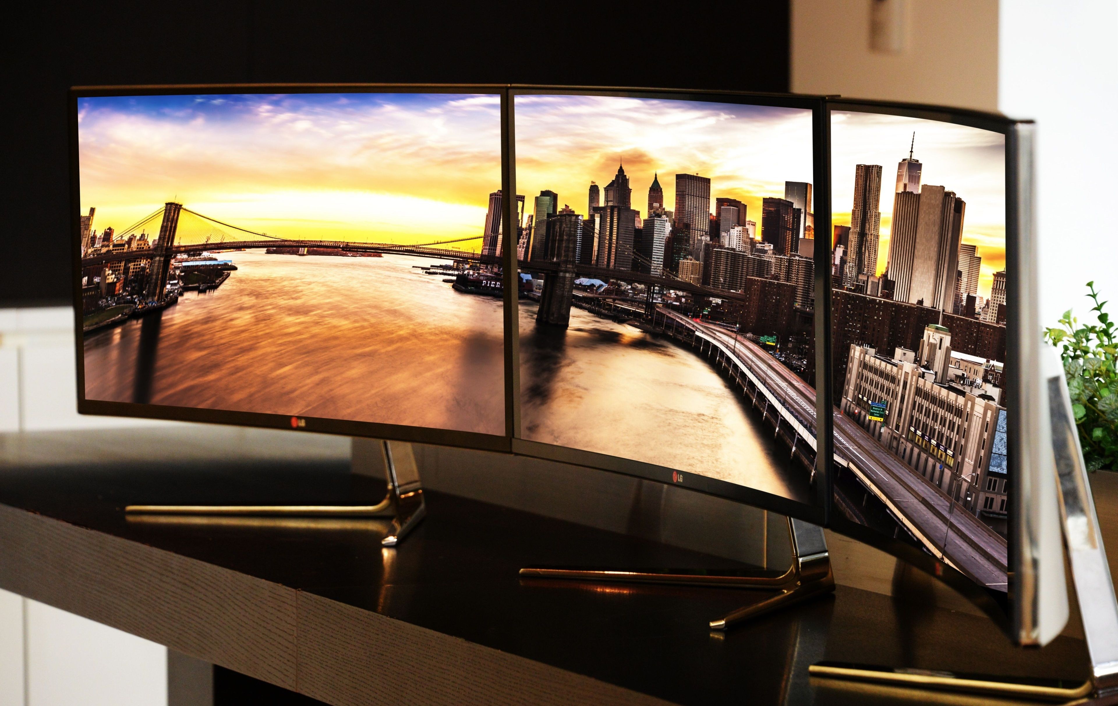 Monitor curvo skyline città tramonto, 3840x2425 Ultra HD, 4K TV