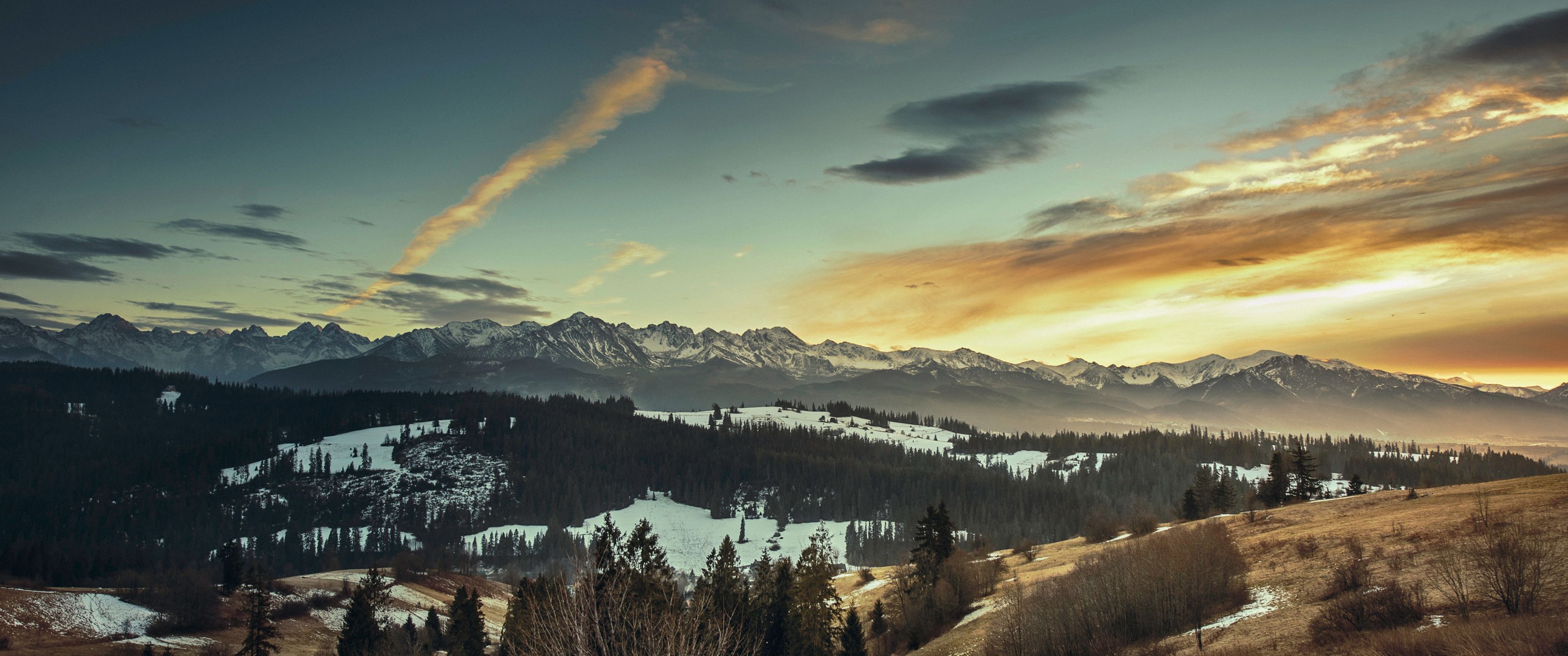 Montagne al tramonto, 3440x1440 Ultrawide, Dual Monitor