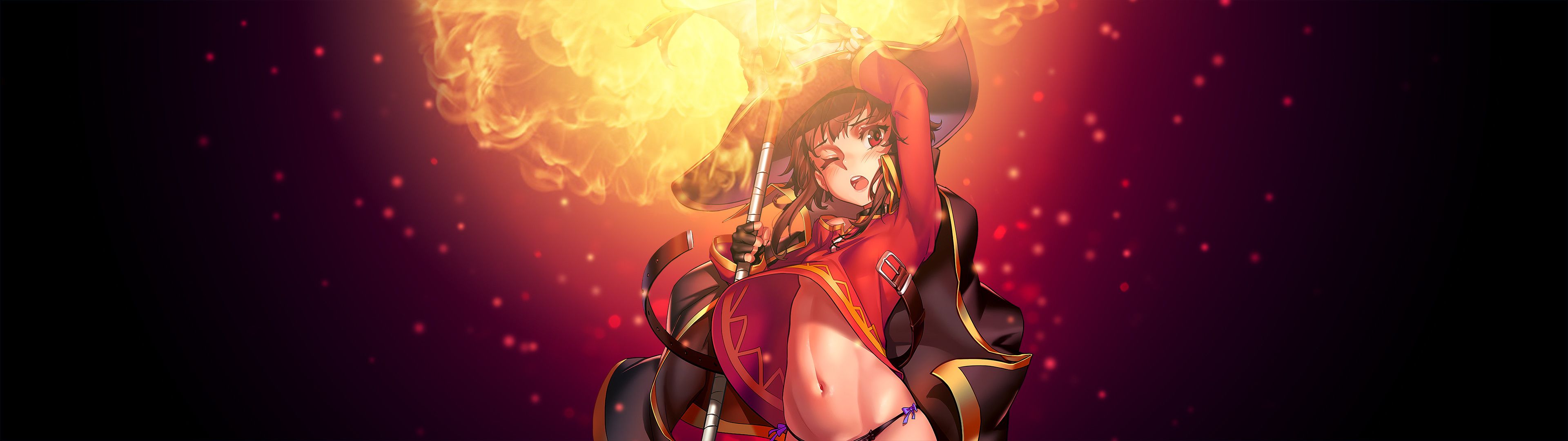 Personaggio anime capelli rossi fuoco, 3840x1080 Panoramico, Dual Screen