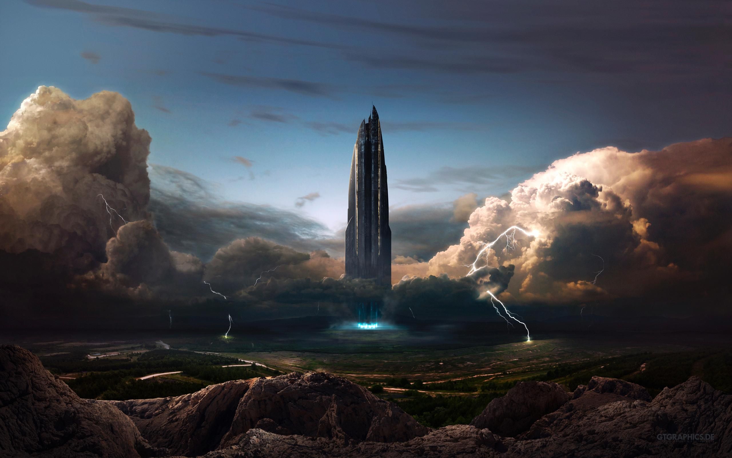 Torre futuristica con fulmini, 2560x1600 2K+, Desktop