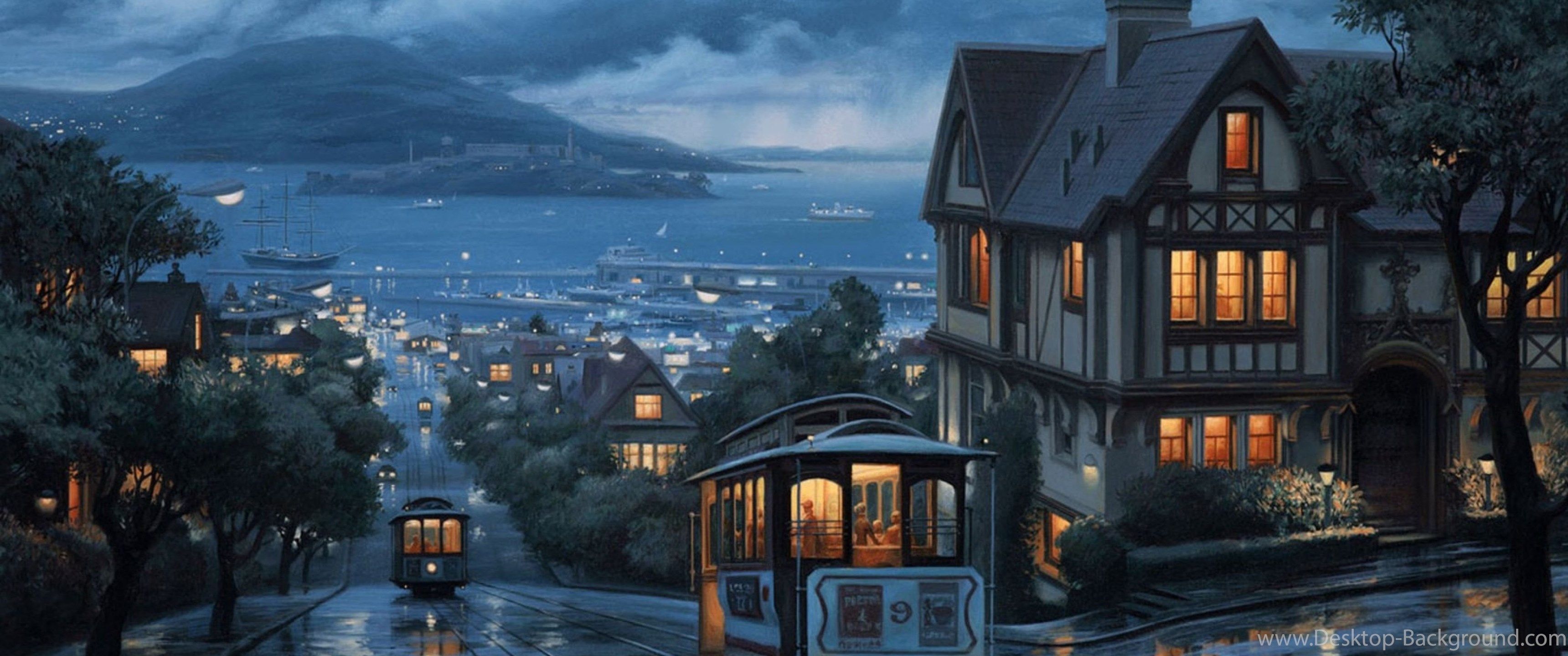 San Francisco strada notturna pioggia, 3440x1440 21:9, Ultrawide