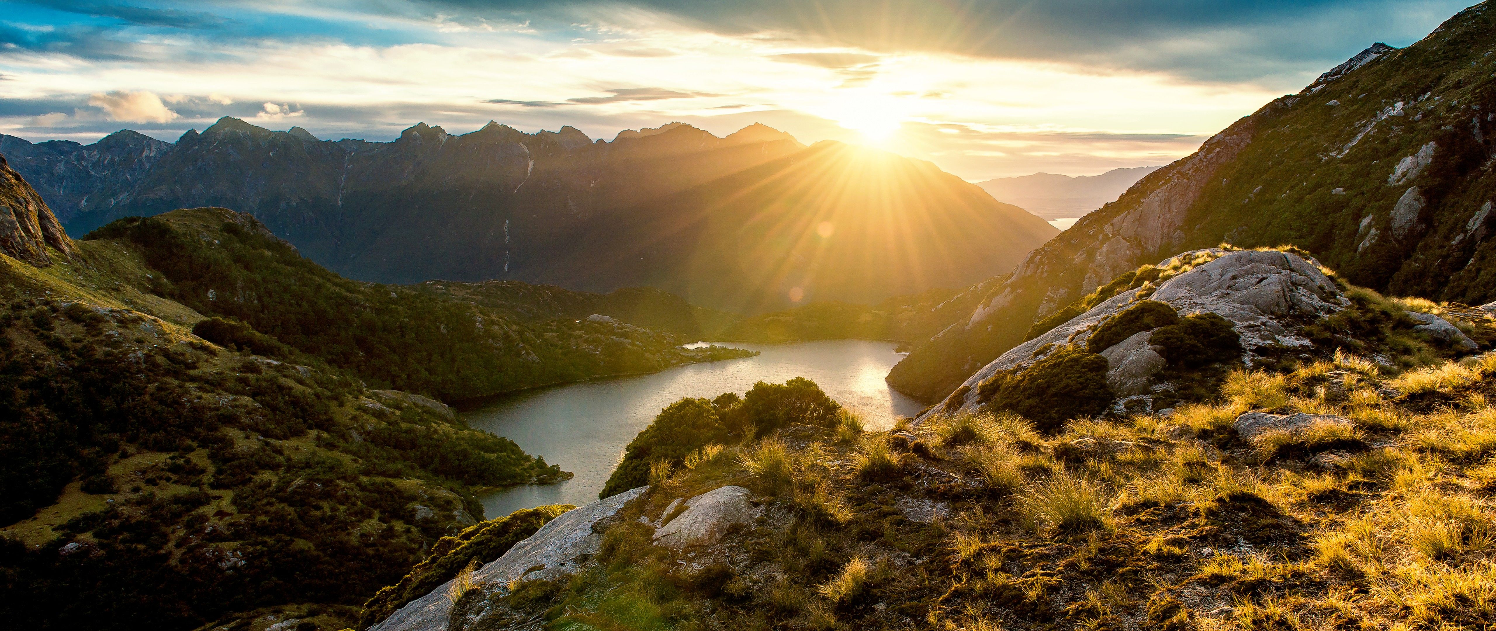 Montagne lago tramonto panoramico, 5120x2160 Panoramico, Smart TV 4K