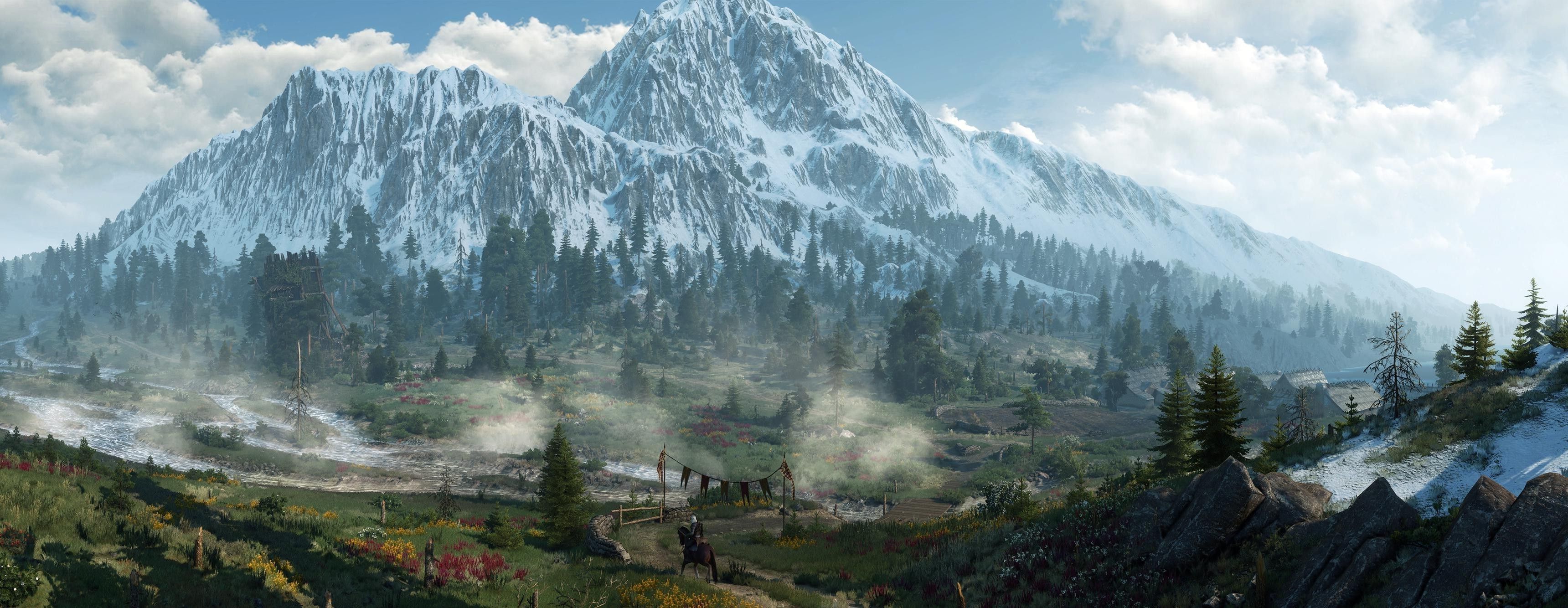 Montagne innevate e foresta, 3440x1334 Ultrawide, Dual Monitor