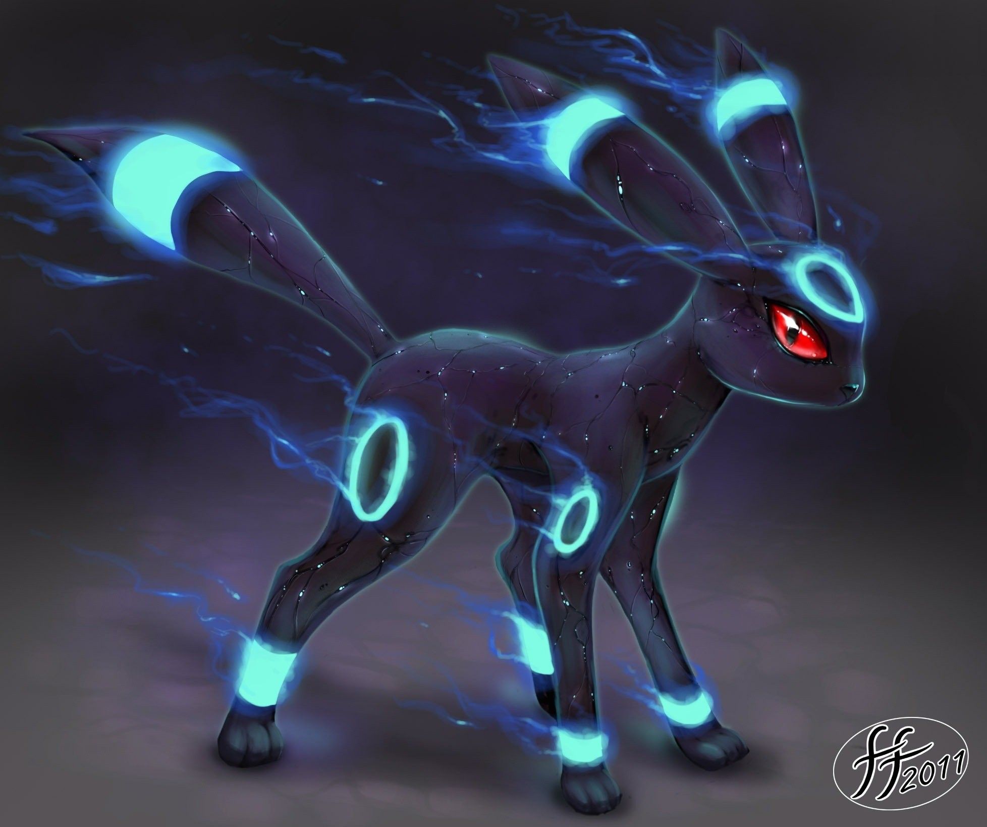 Umbreon Pokémon con anelli luminosi blu, 1956x1638 Full HD+ WUXGA, Desktop