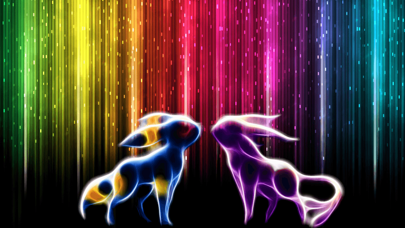 Eeveelutions contorni colorati sfondo nero, 1920x1080 1080p, Laptop