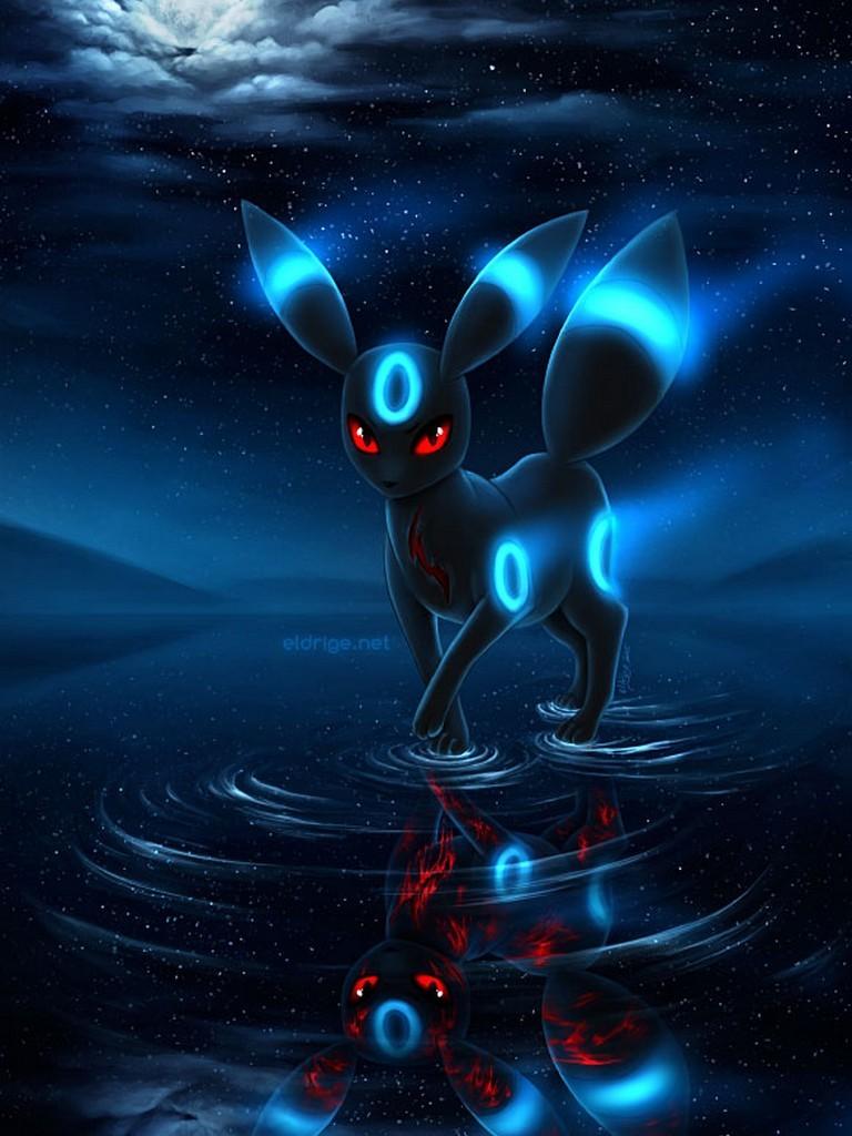 Umbreon notturno riflesso acqua, 768x1024 Full HD Verticale, Smartphone