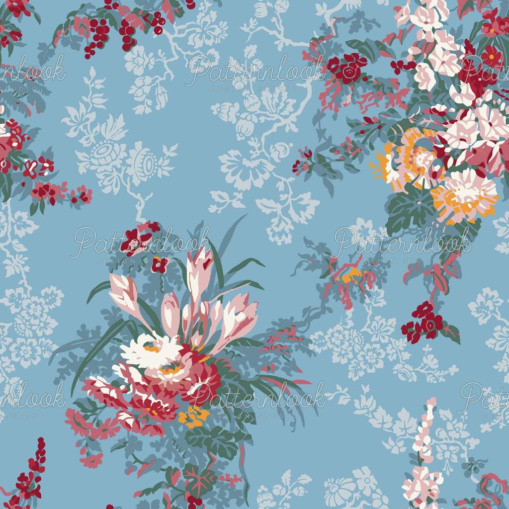Pattern floreale su sfondo azzurro, 1024x1024 HD, Desktop