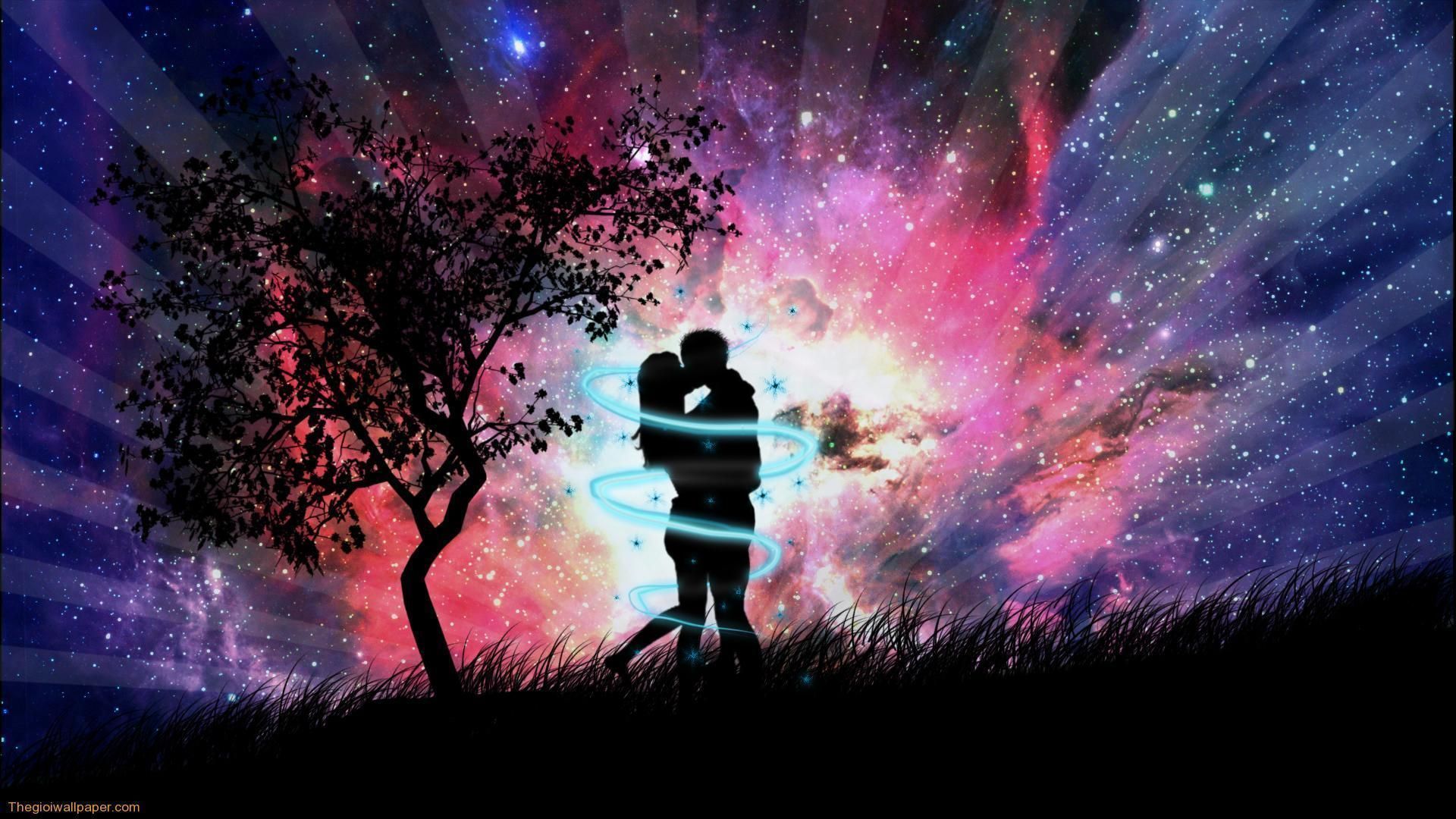 Coppia silhouette abbraccio galassia, 1920x1080 Full HD, PC Desktop