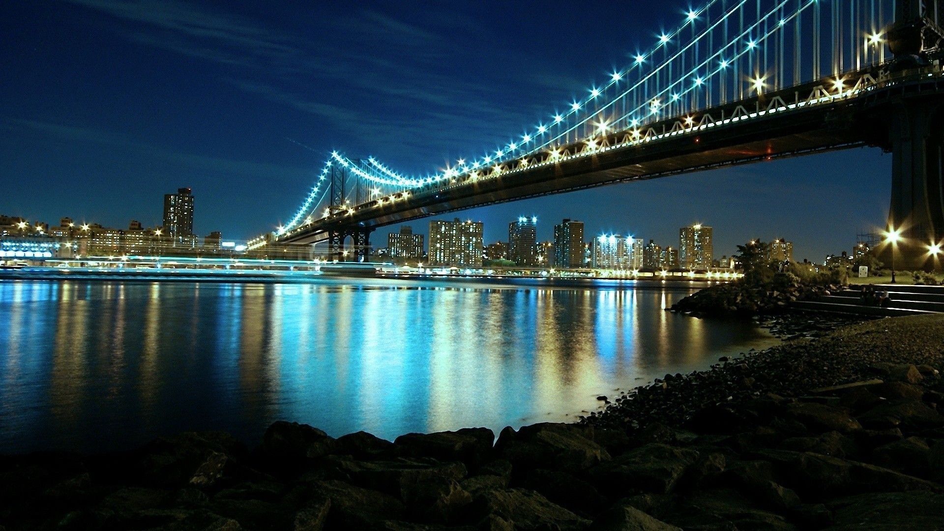 Ponte illuminato di notte, 1920x1080 Full HD, PC