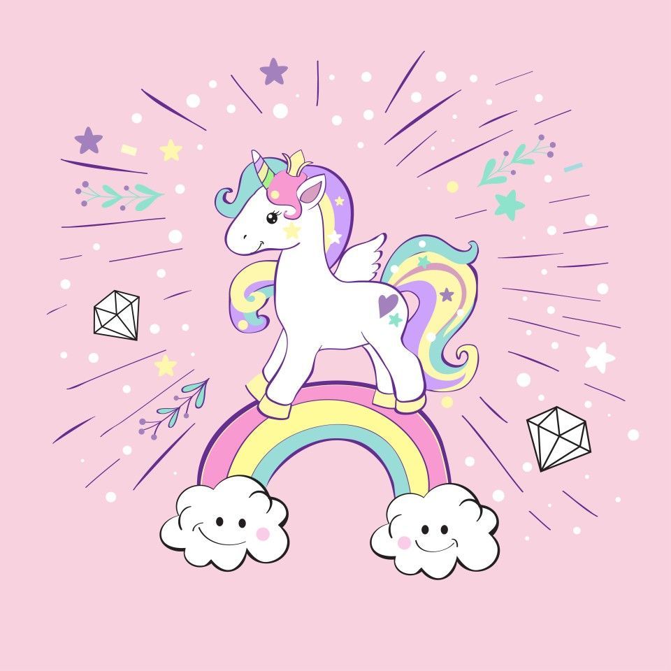 Unicorno cartone su arcobaleno, 960x960 HD, PC