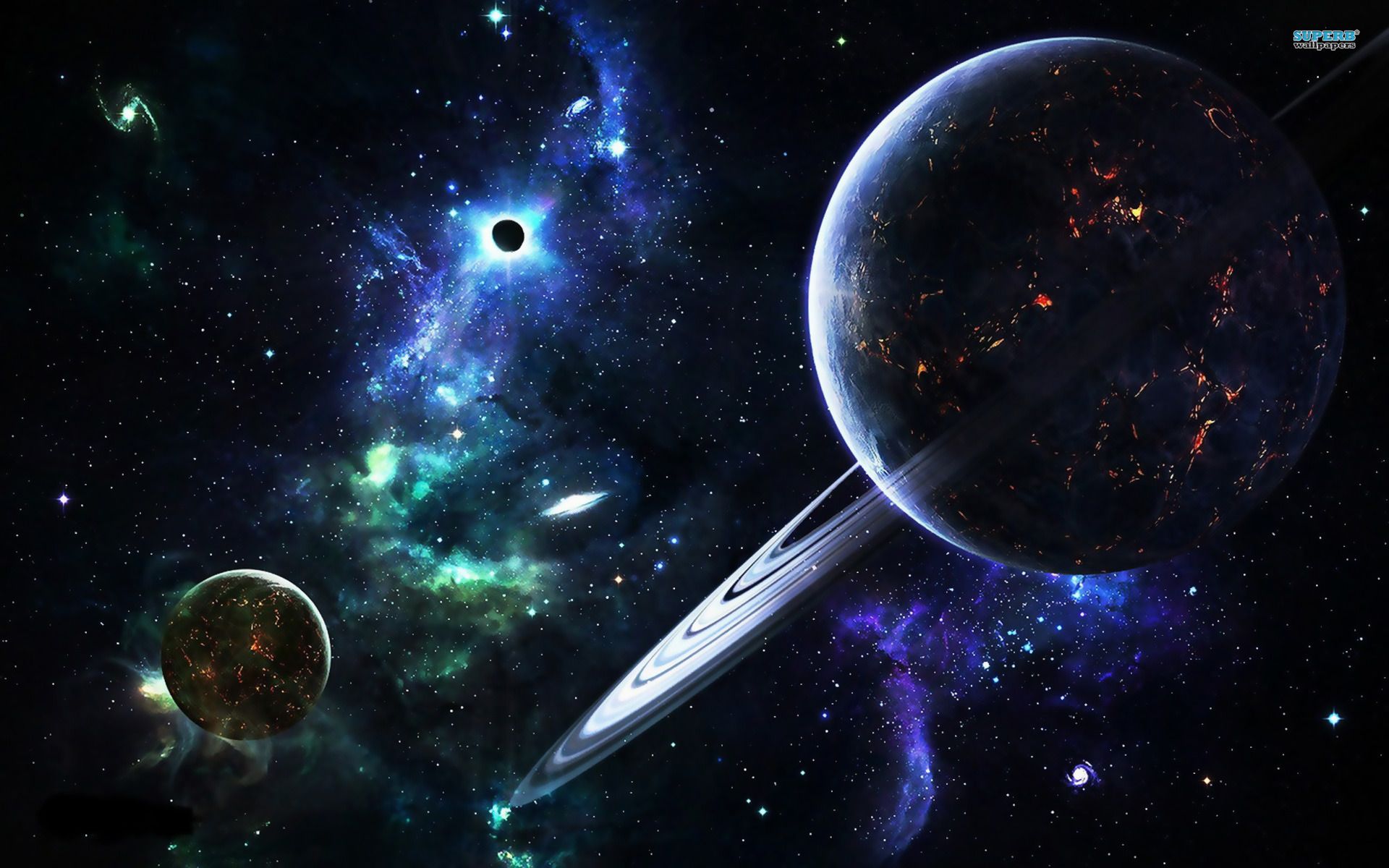 Pianeti con anelli, galassia, 1920x1200 Full HD+ WUXGA, Desktop