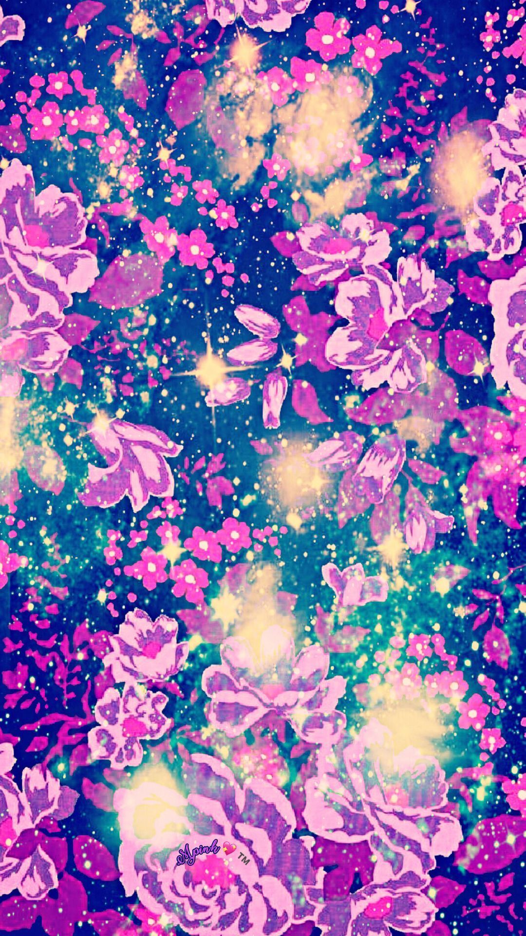 Fiori rosa con galassia scintillante, 1080x1920 Verticale, Mobile