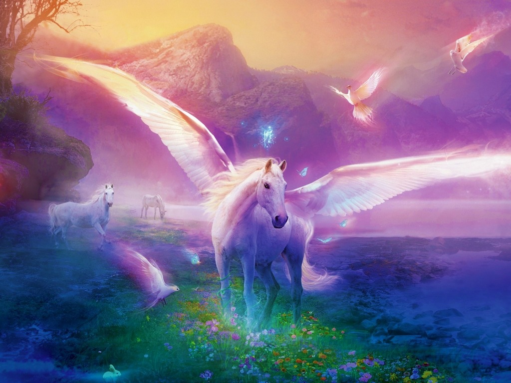 Unicorno alato fantasy viola, 1024x768 HD, iMac