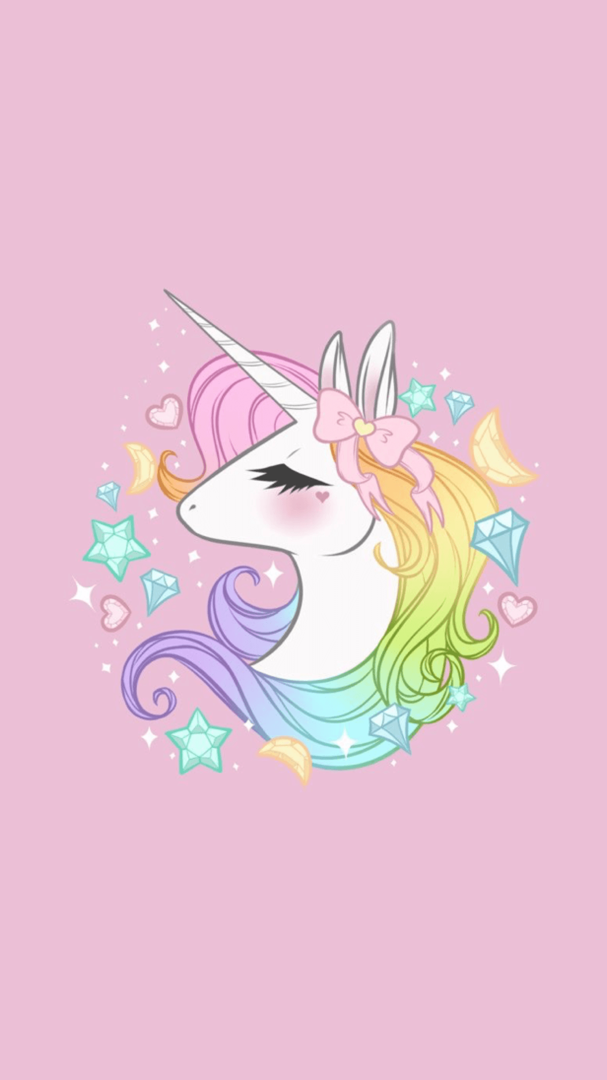 Unicorno testa arcobaleno rosa, 1242x2208 Verticale, Telefono