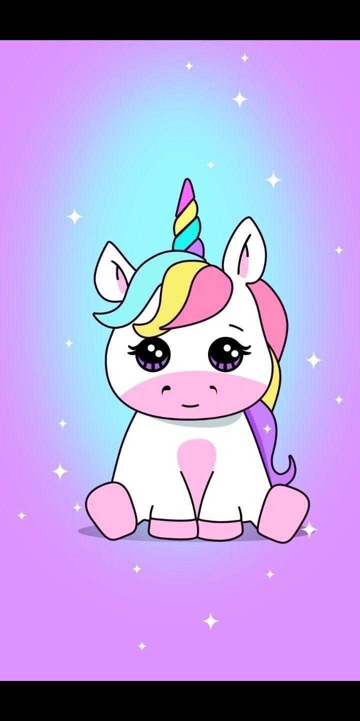 Unicorno kawaii sfondo viola, 720x1440 Verticale, Telefono