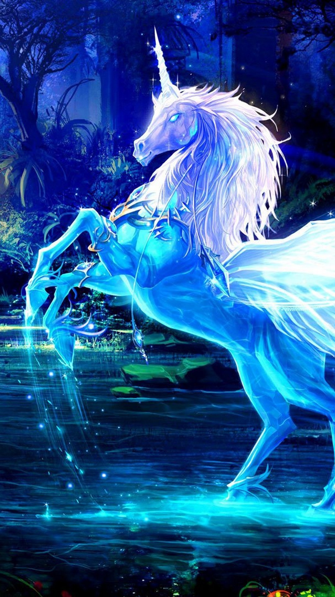 Unicorno bianco luminoso foresta, 1080x1920 Full HD Verticale, Smartphone