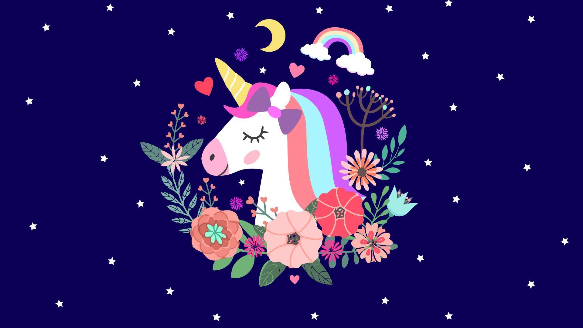 Unicorno con fiori e arcobaleno, 1920x1080 Full HD, PC Desktop