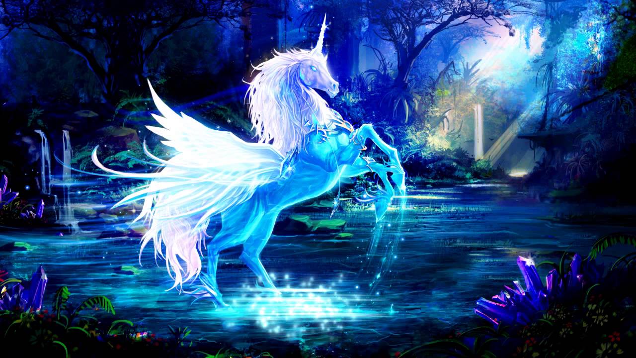 Unicorno bianco magico foresta blu, 1280x720 HD, Desktop