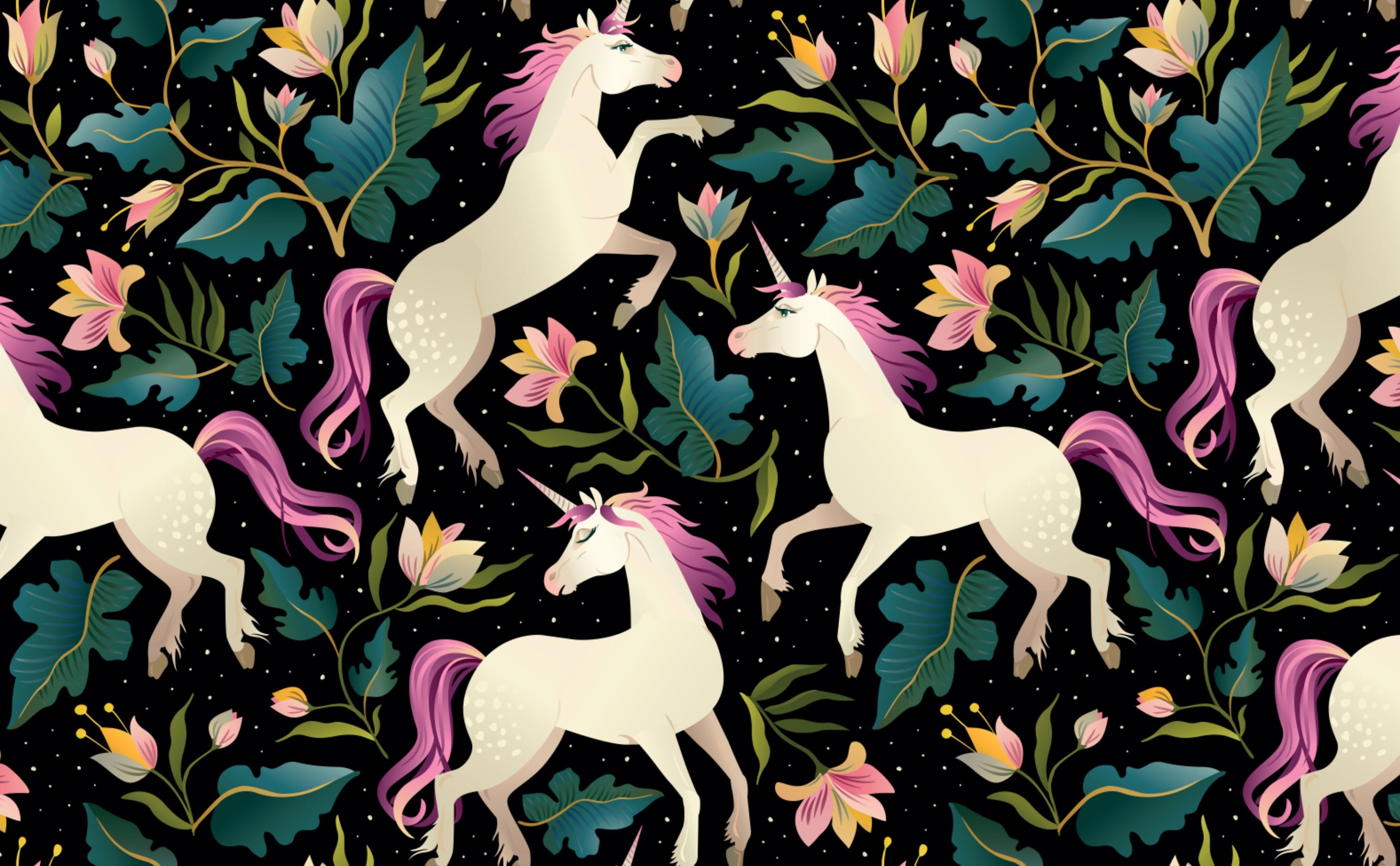 Unicorni pattern floreale scuro, 3028x1872 2K+, Laptop