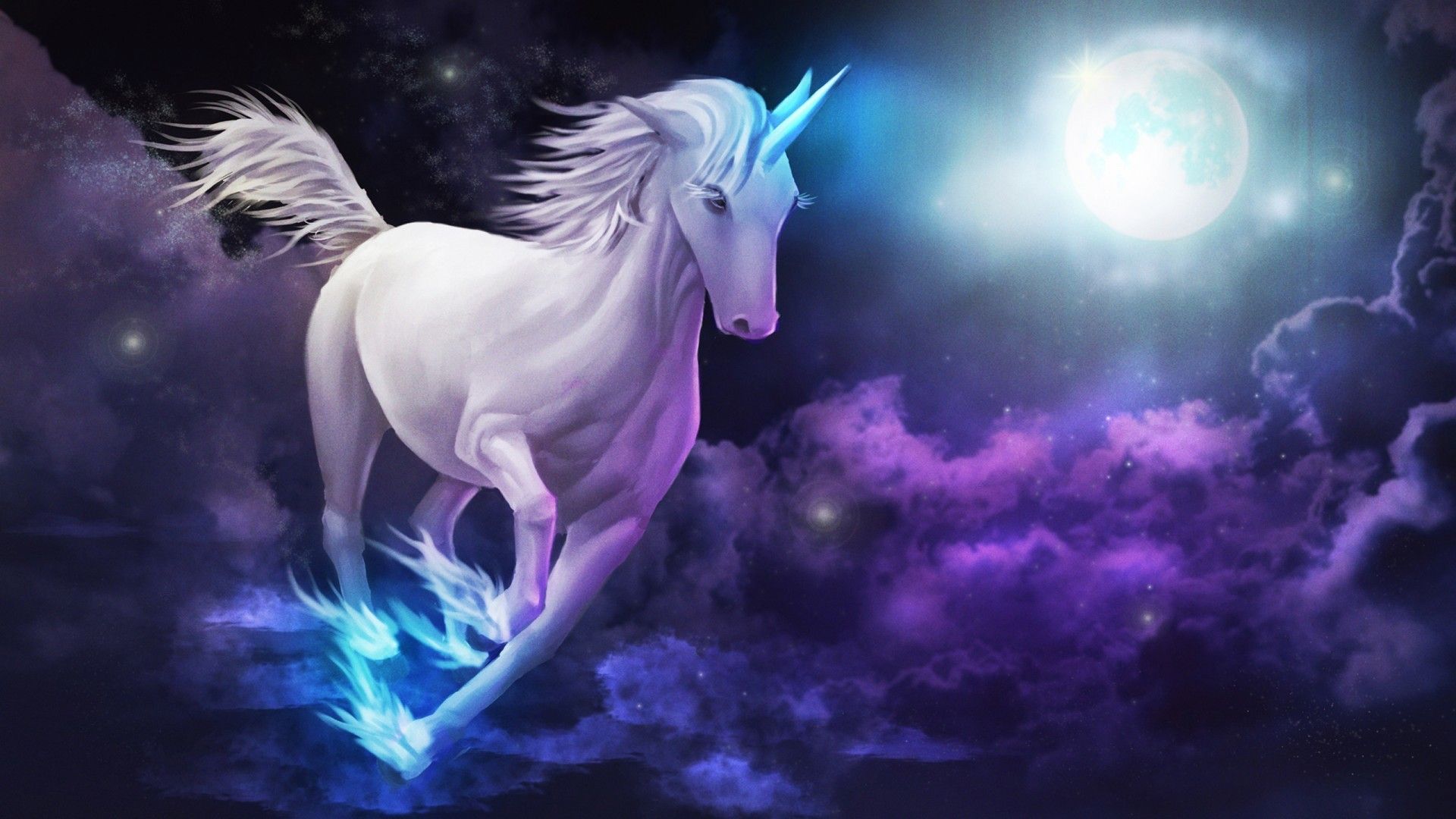 Unicorno bianco tra nuvole notturne, 1920x1080 Full HD 1080p, Desktop