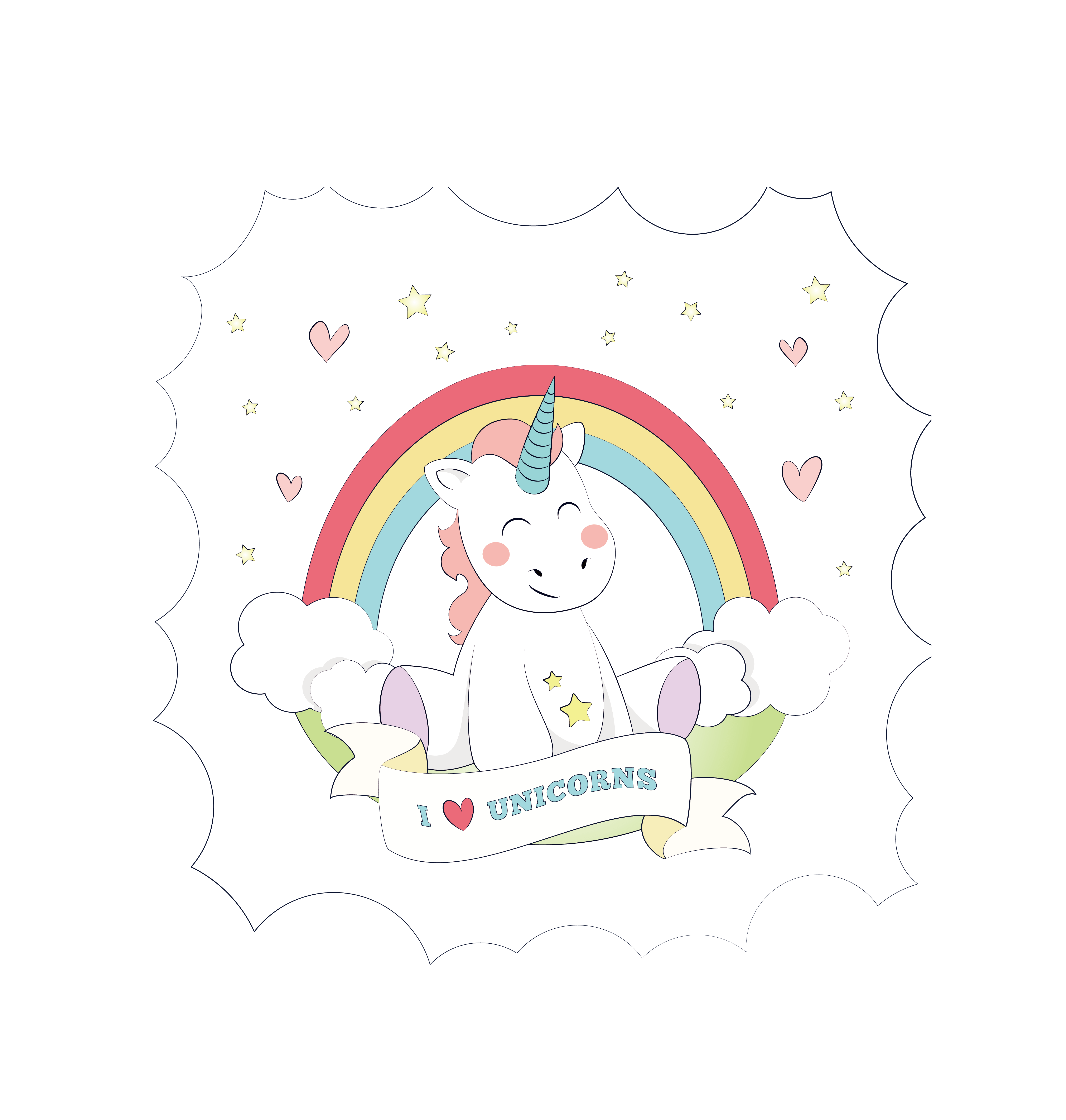 Unicorno cartone animato con arcobaleno, 5109x5366 Full HD Verticale, Smartphone