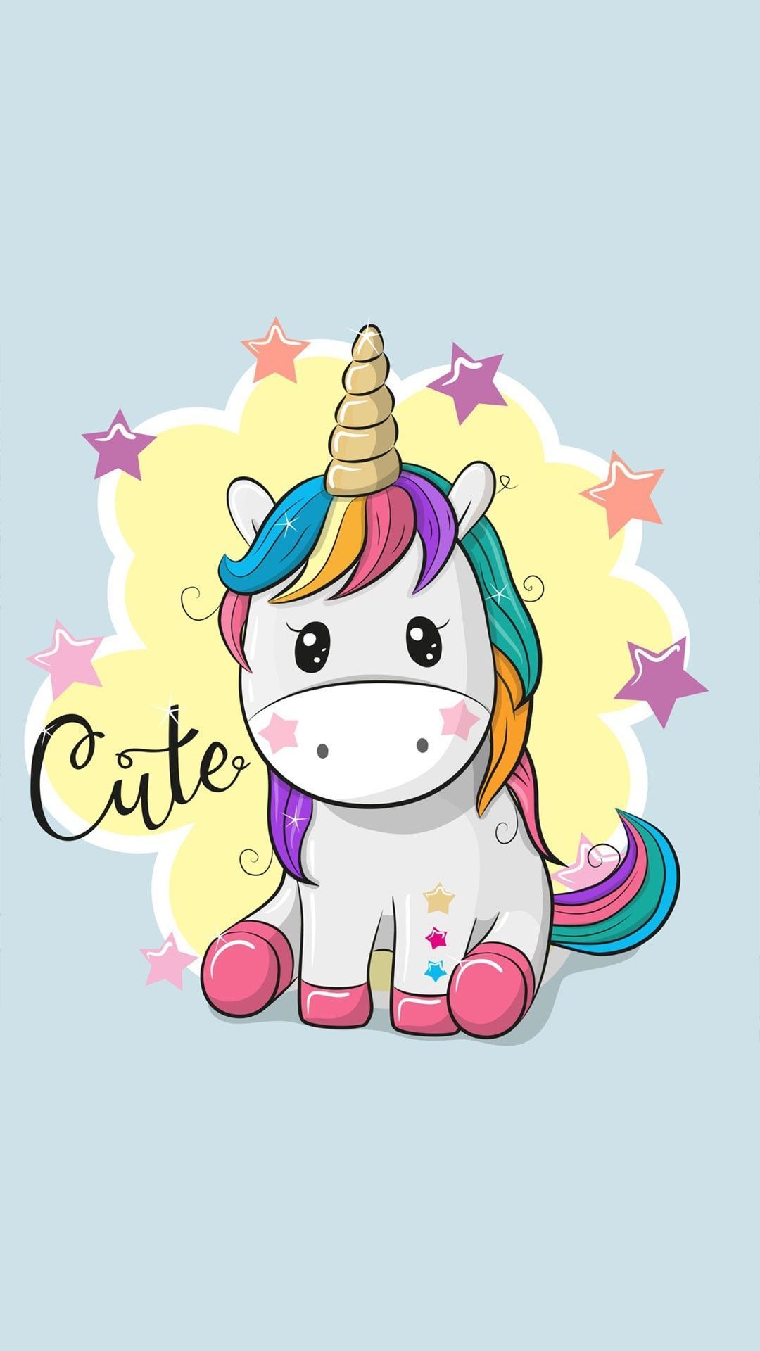 Unicorno cartone animato carino, 1080x1920 Verticale, Telefono