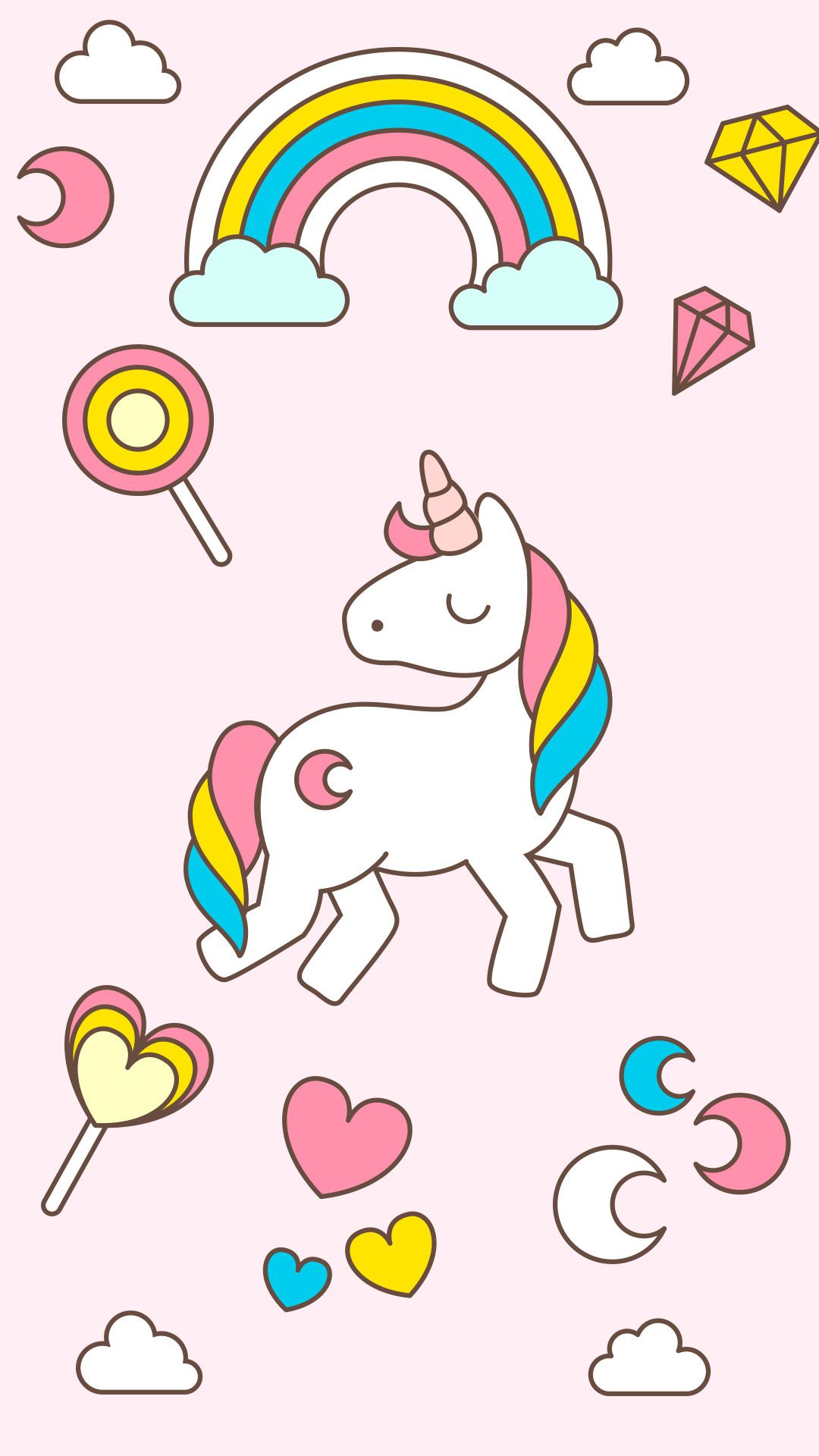 Unicorno cartone con arcobaleno, 1080x1920 Full HD Verticale, Samsung Galaxy