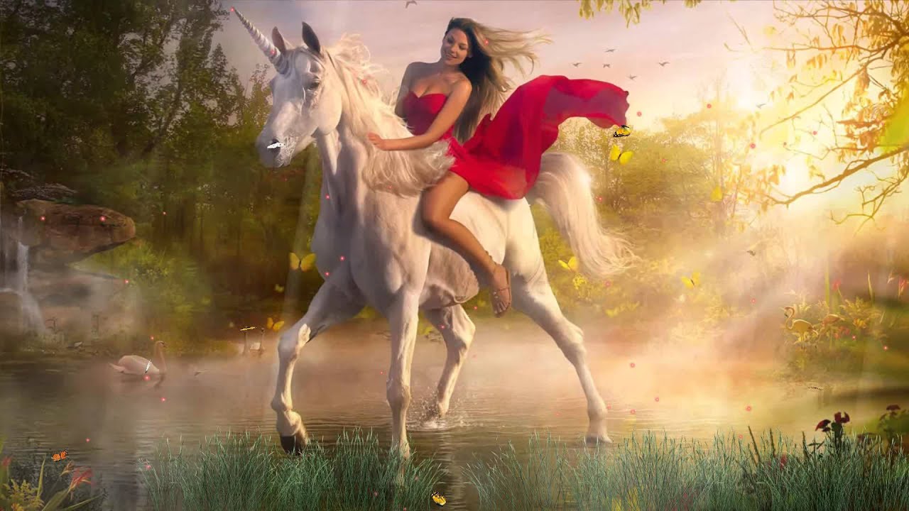 Donna vestito rosso su unicorno, 1280x720 720p, Laptop