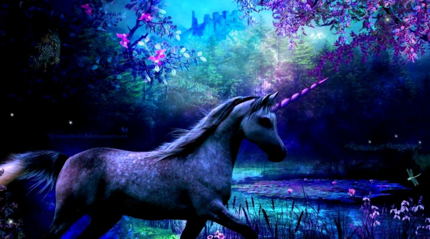 Unicorno vicino a laghetto notturno, 1456x810 HD, Desktop