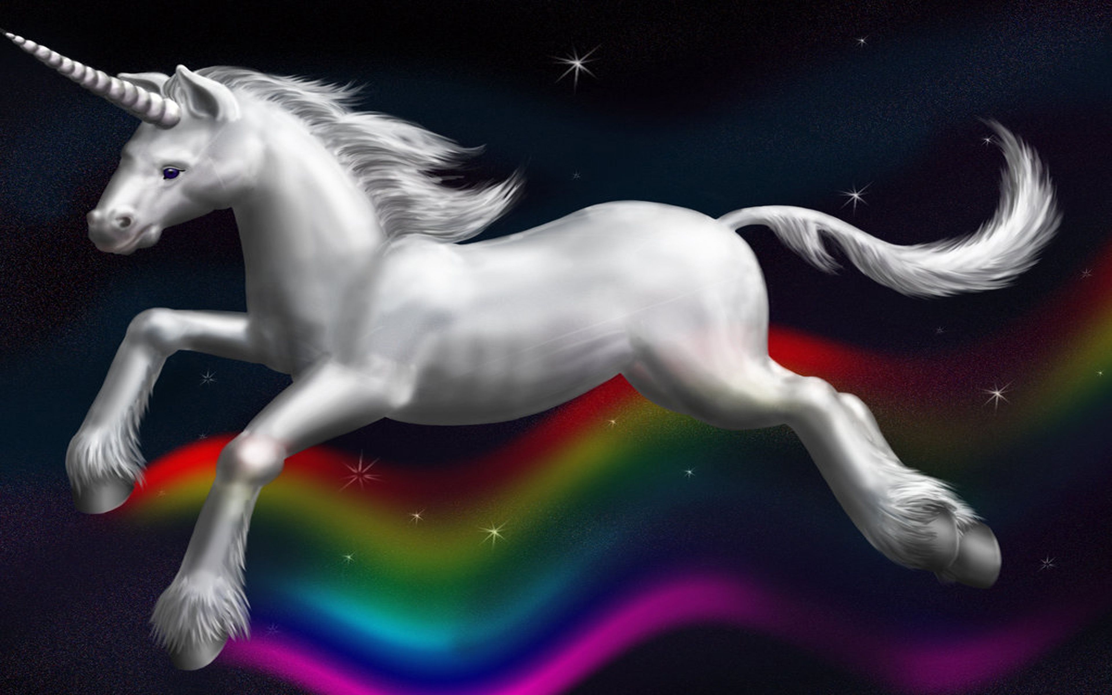 Unicorno bianco arcobaleno notte, 3840x2400 4K, Desktop 4K