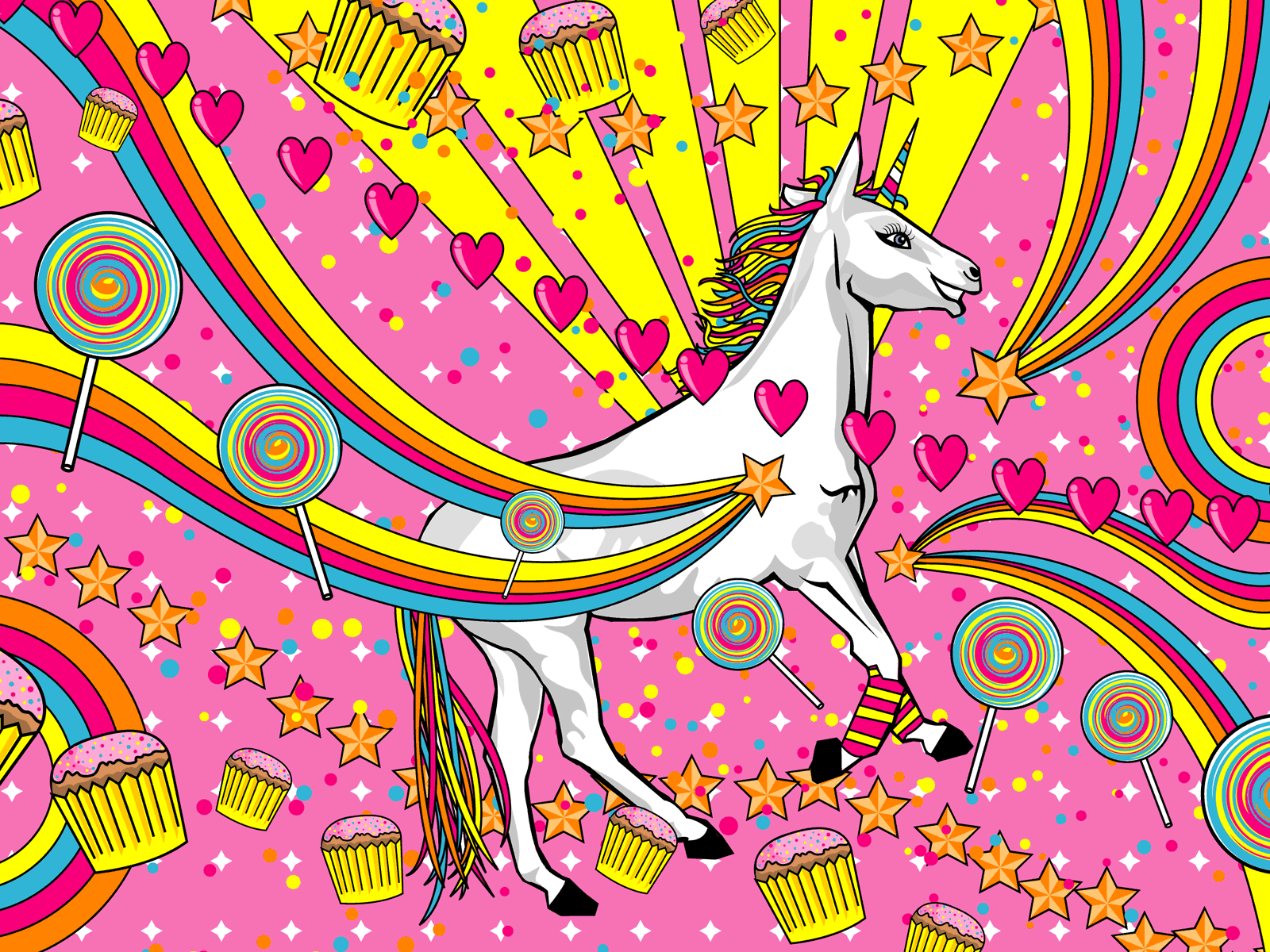 Unicorno arcobaleno cupcake stelle, 1600x1200 HD Ready, PC
