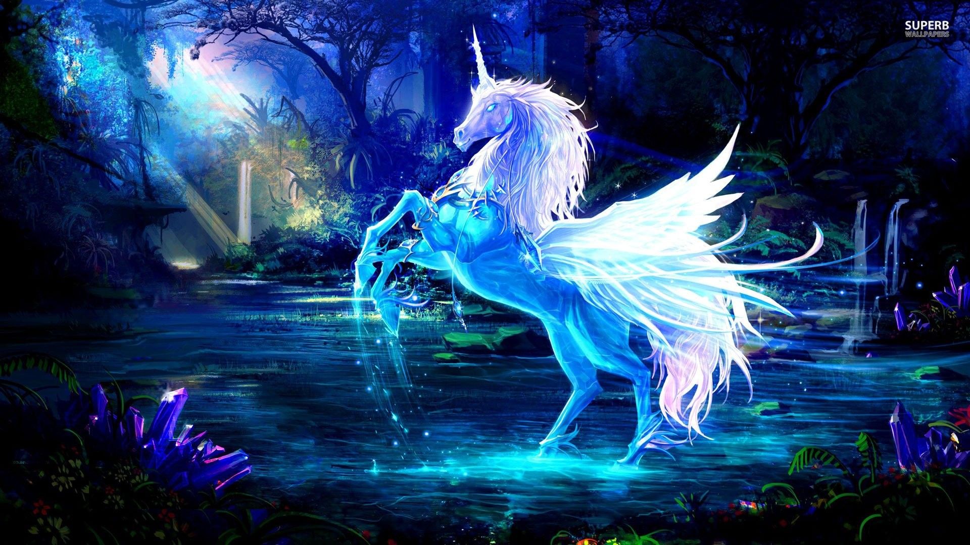 Unicorno bianco alato foresta, 1920x1080 1080p, Desktop