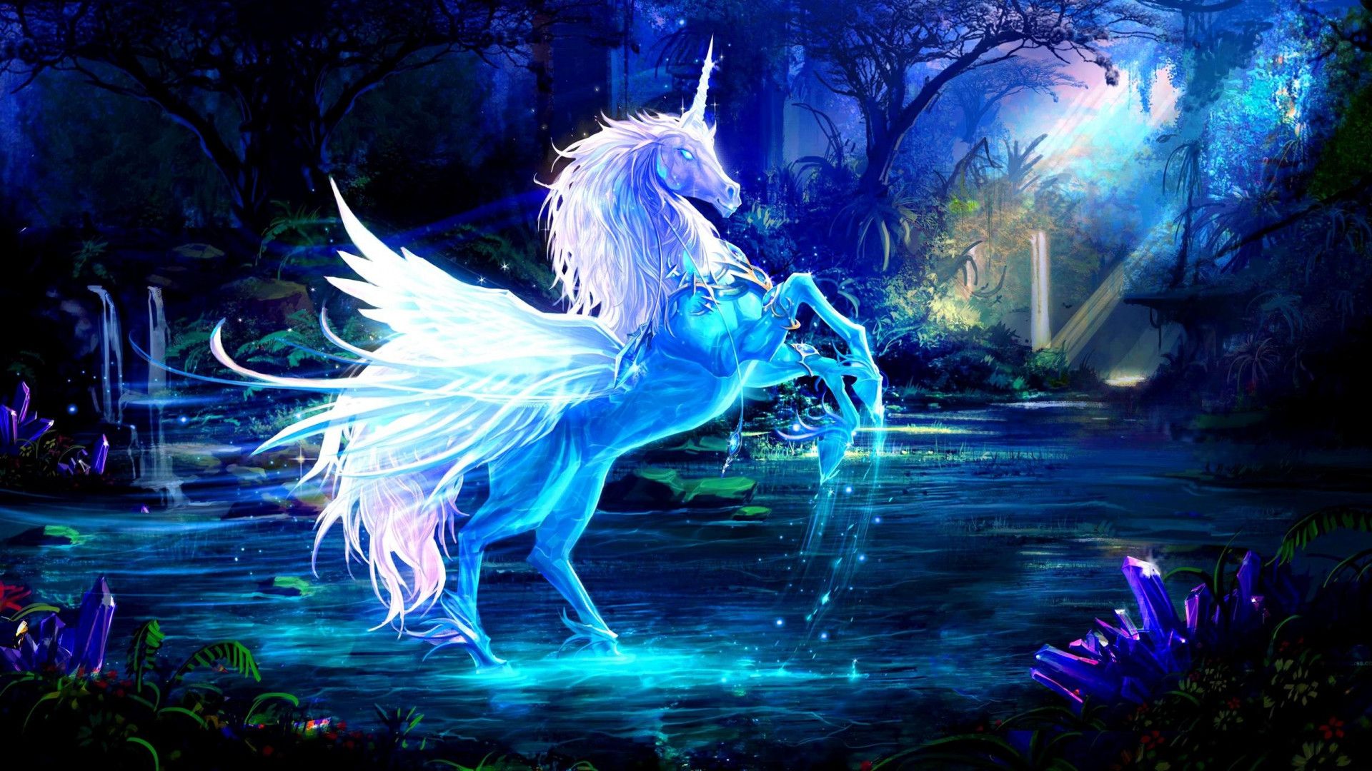 Unicorno bianco alato foresta, 1920x1080 1080p, Laptop