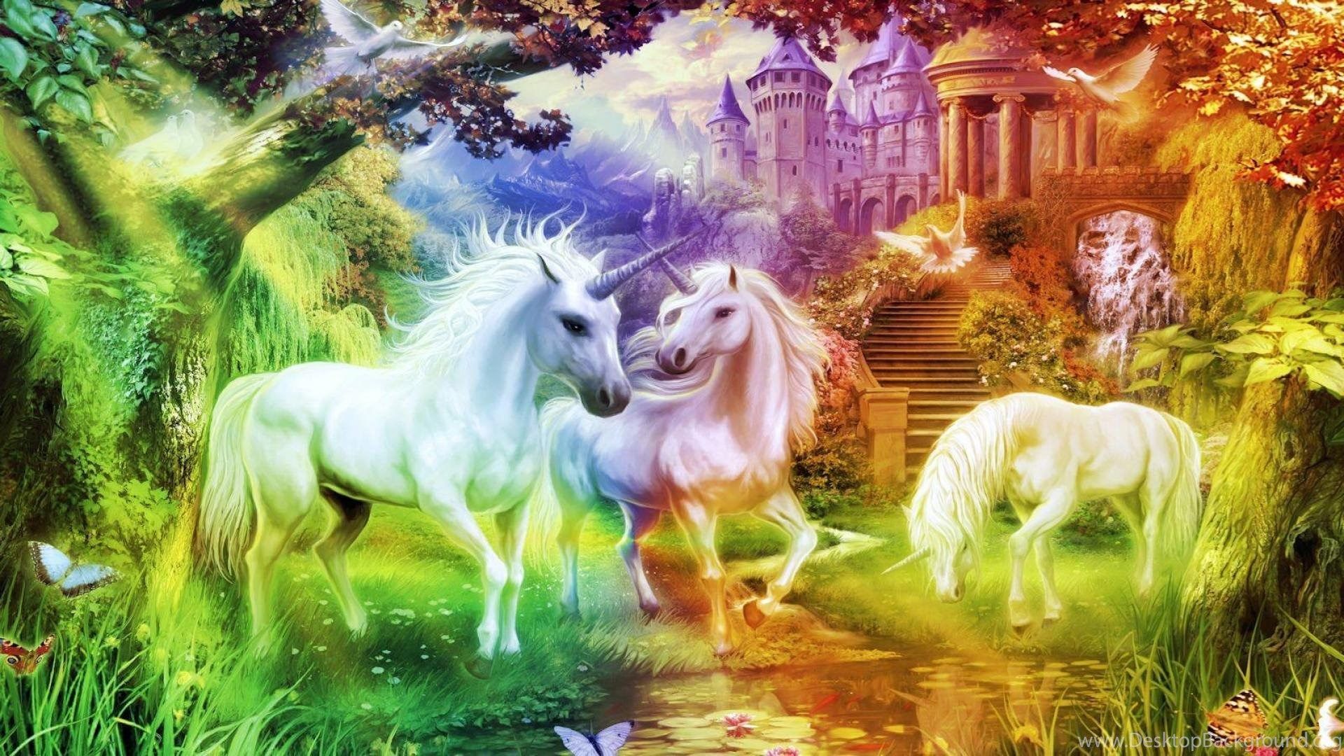 Unicorni bianchi foresta arcobaleno, 1920x1080 1080p, PC