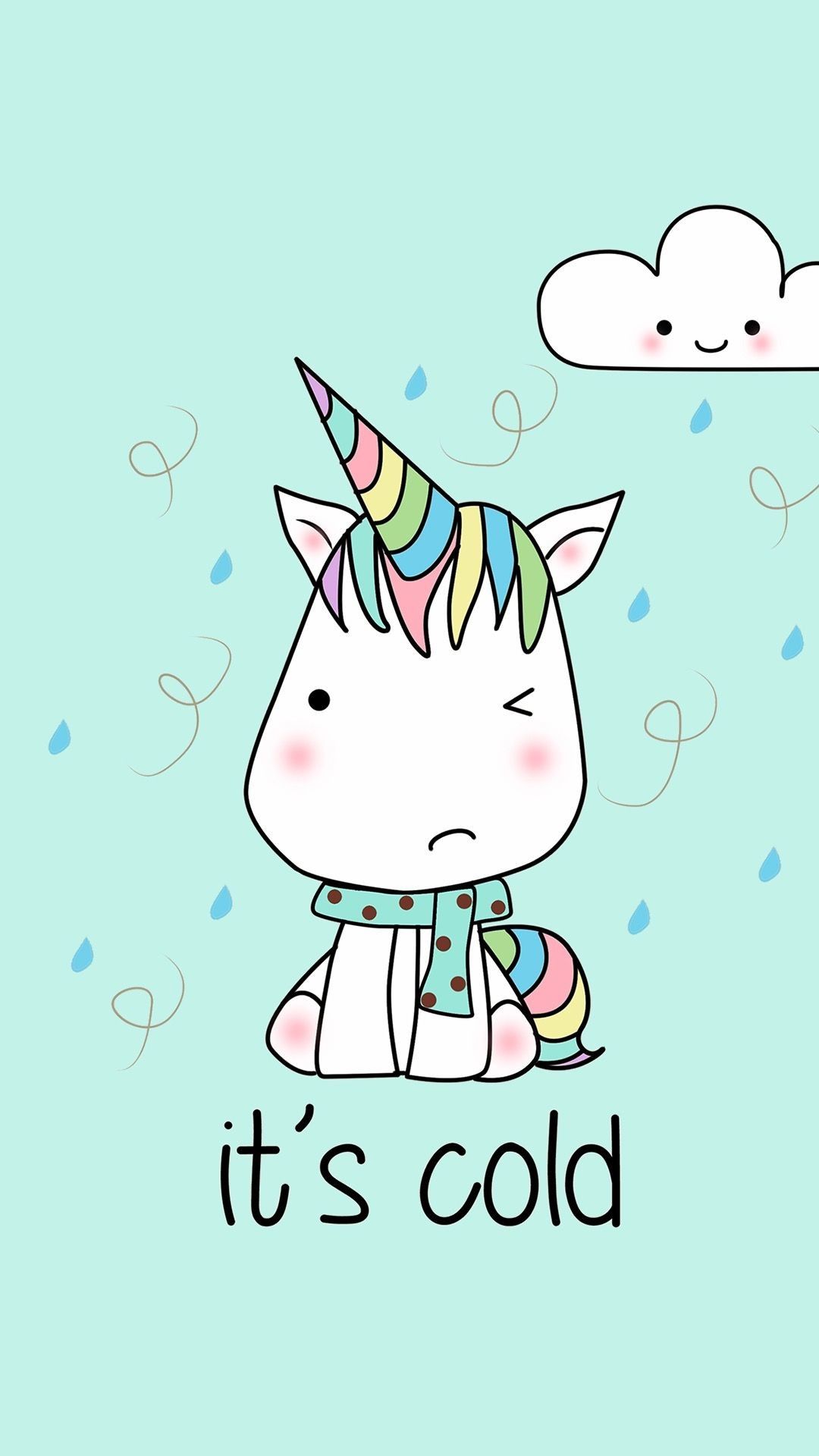 Unicorno kawaii con sciarpa, 1080x1920 Full HD Verticale, Smartphone