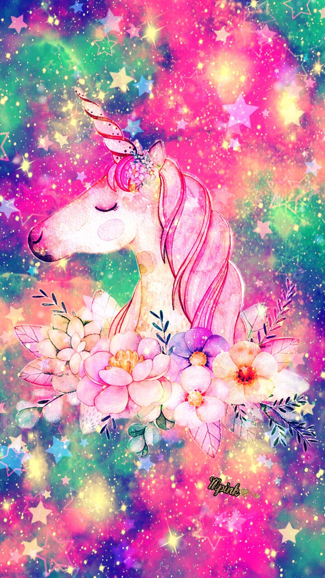 Unicorno galattico con fiori, 1080x1920 Verticale, Telefono