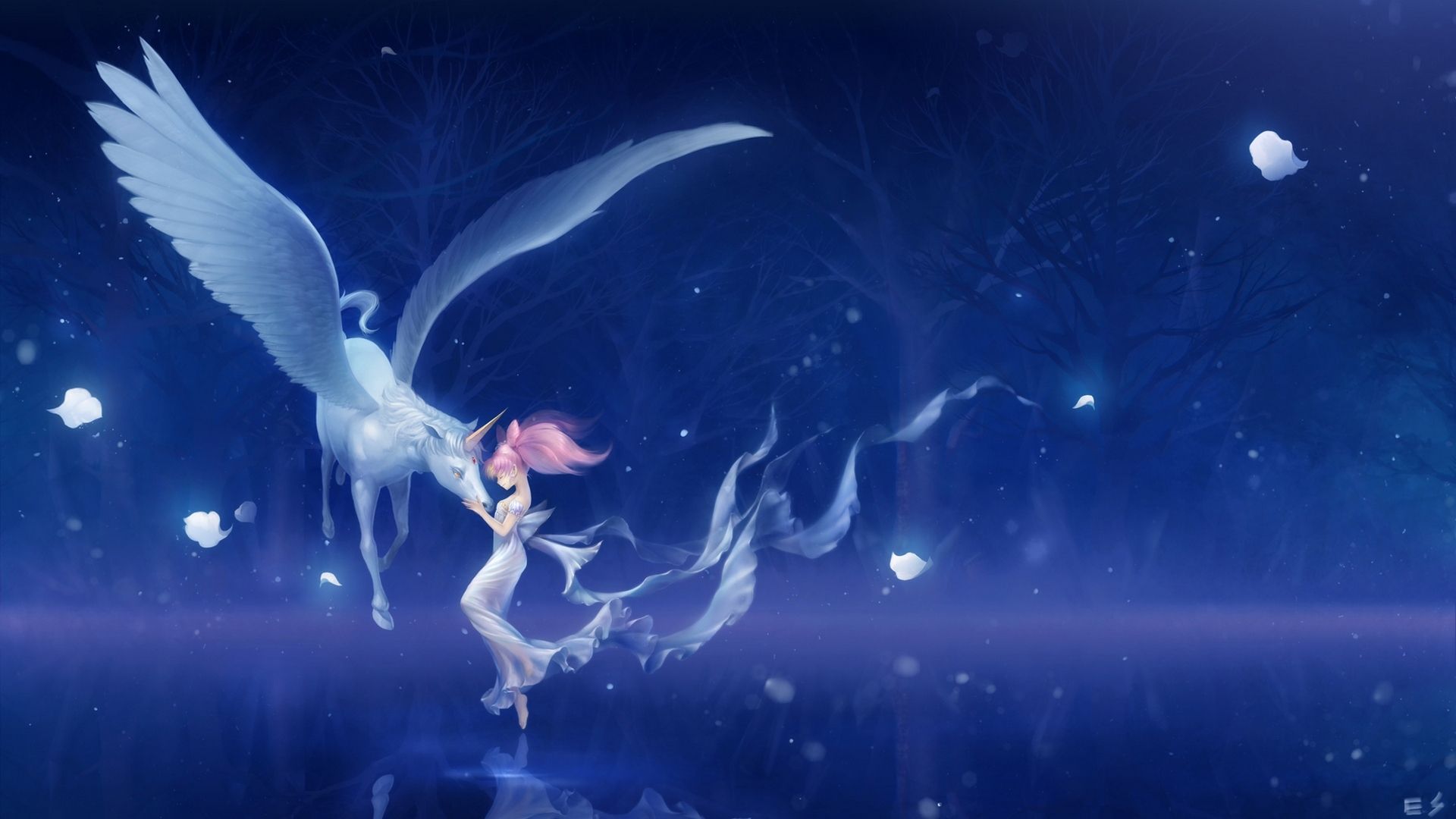 Ragazza con pegaso alato blu, 1920x1080 1080p, Desktop