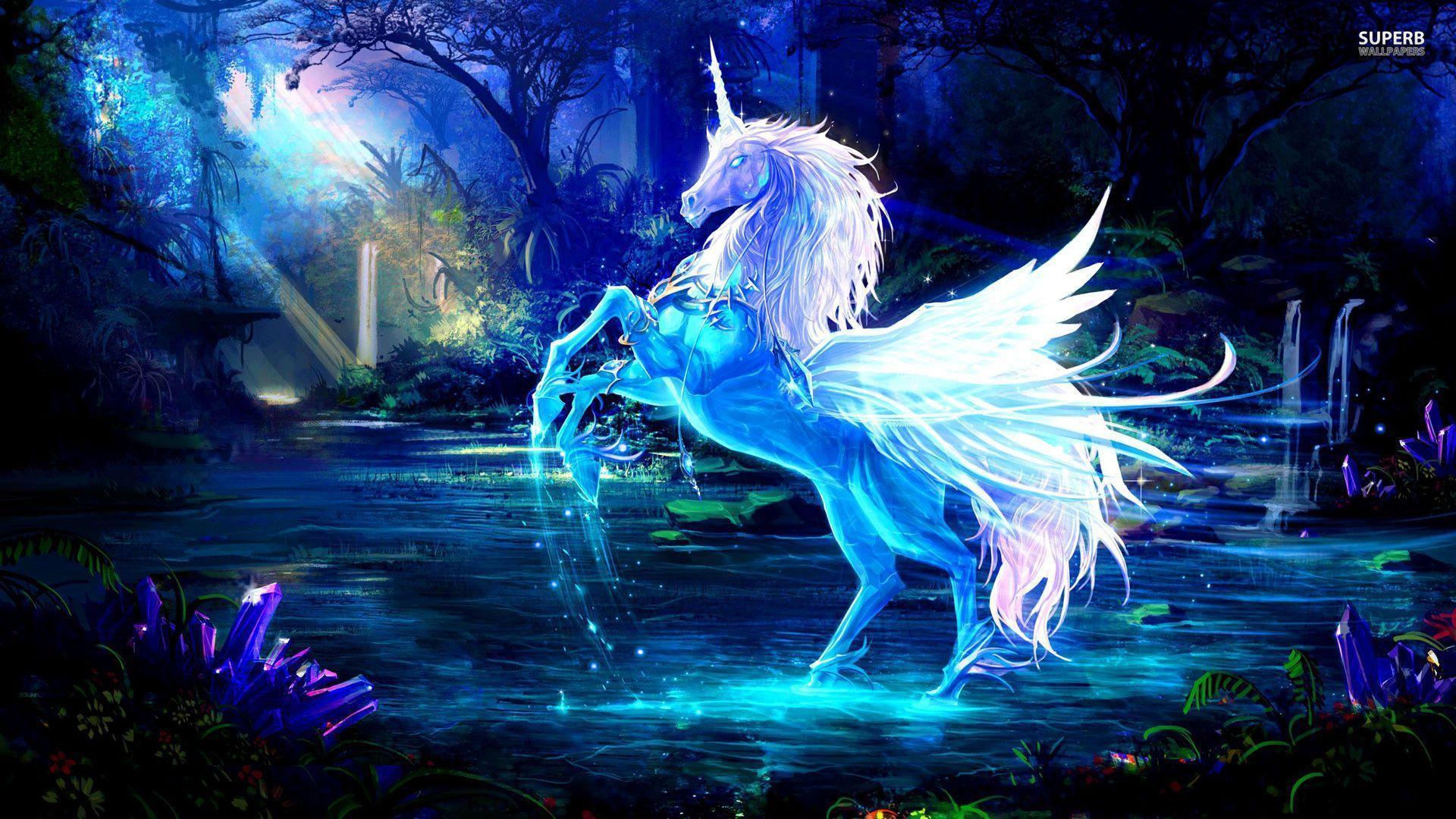 Unicorno bianco in acqua notturna, 1920x1080 Full HD 1080p, PC