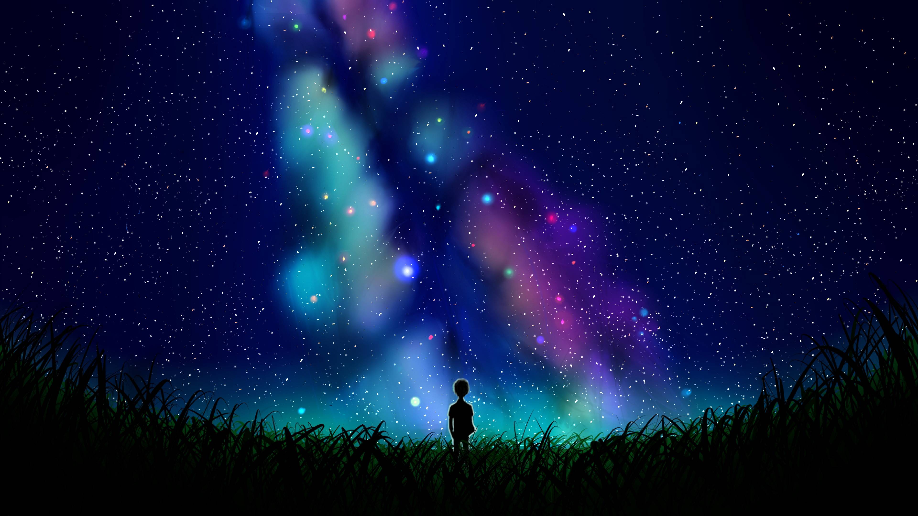 Silhouette bambino sotto galassia, 3840x2160 UHD, PC 4K