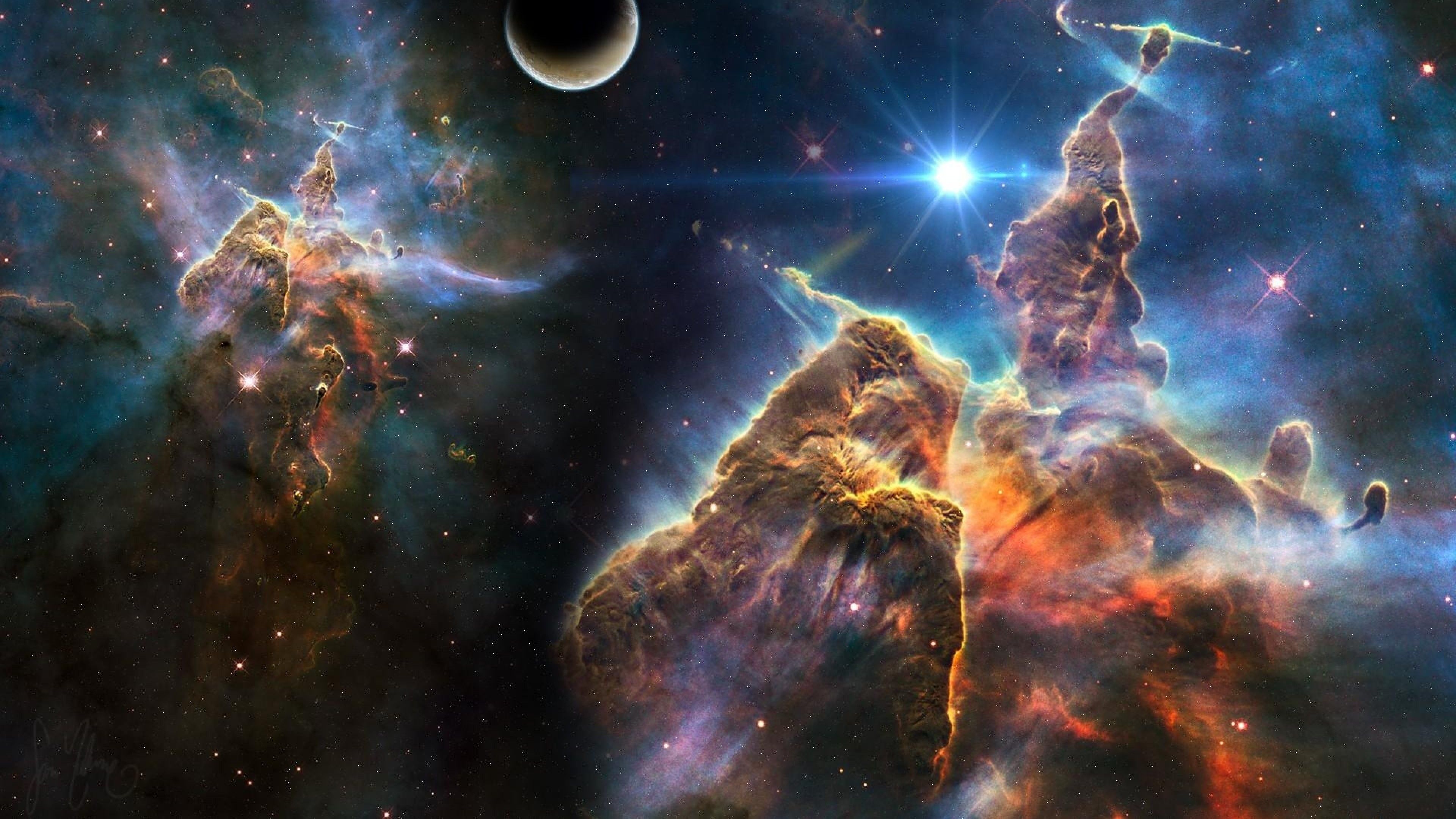 Nebulosa spaziale con pianeta, 3840x2160 4K Ultra HD, Monitor 4K