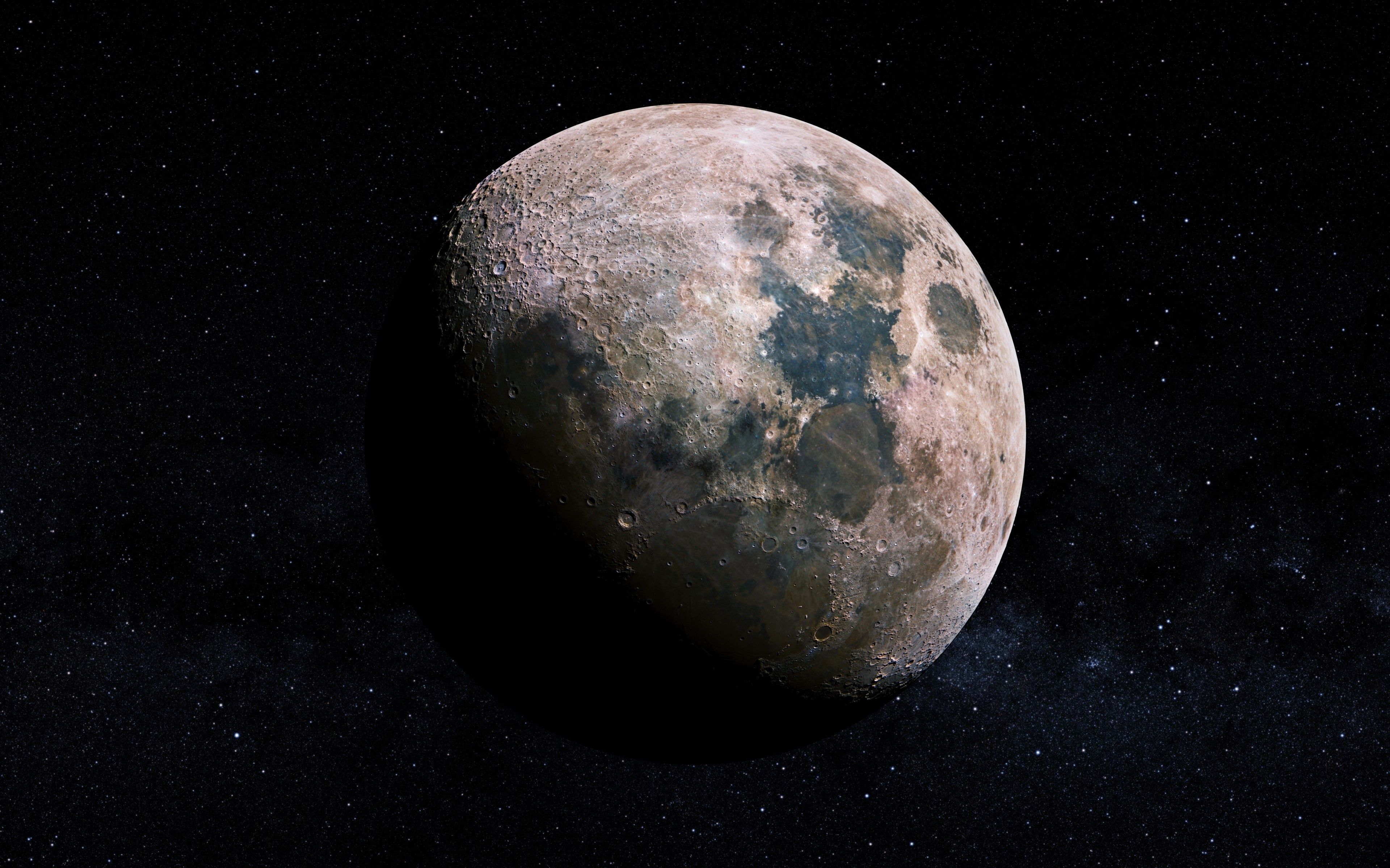 Luna nello spazio stellato, 3840x2400 Ultra HD, 4K TV