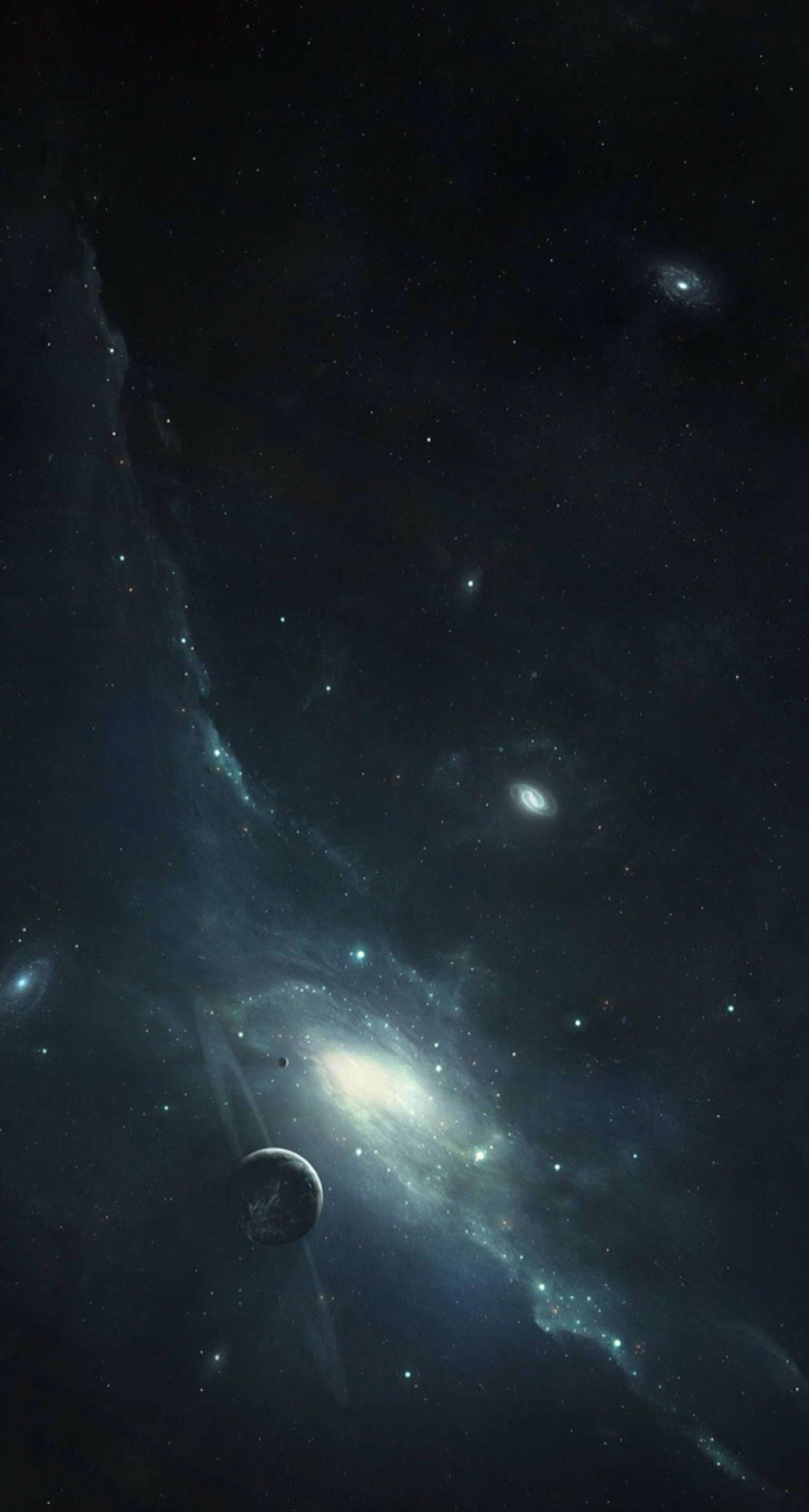 Galassia spirale e pianeta nello spazio, 1200x2242 Verticale, Mobile