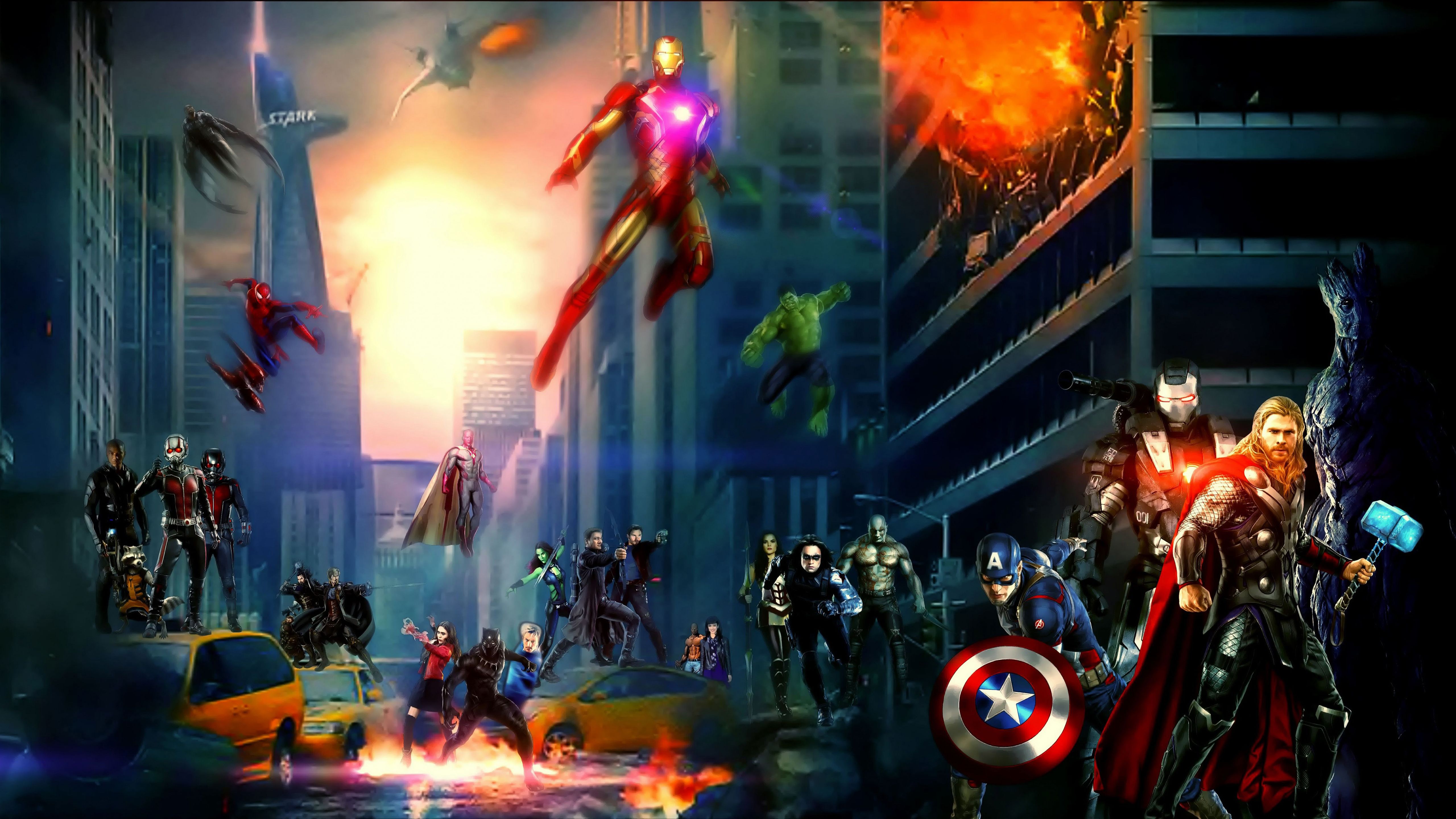 Avengers eroi Marvel città, 5120x2880 4K Ultra HD, Desktop