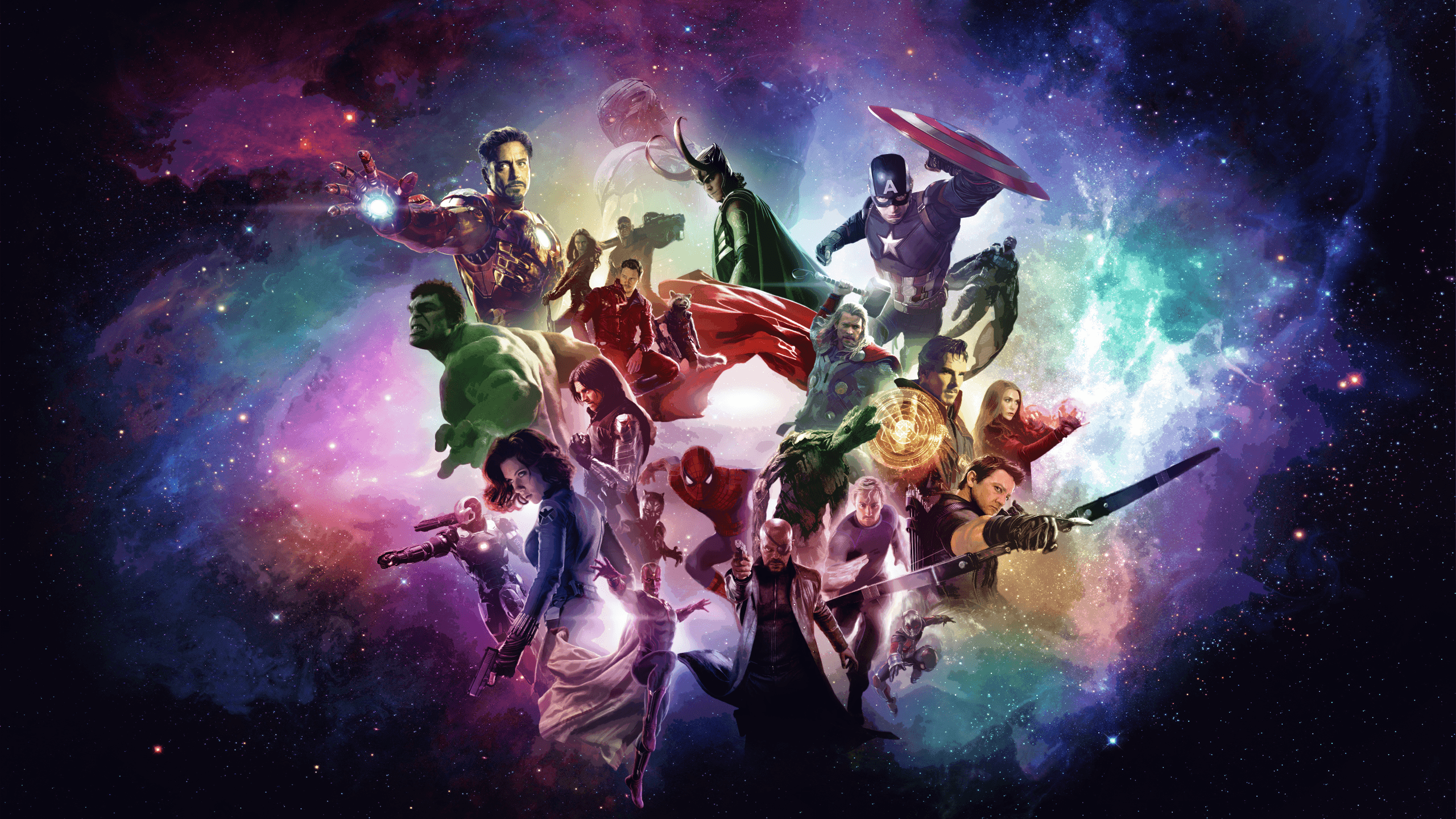 Avengers Marvel collage cosmico, supereroi, 2560x1440 2K, PC Desktop