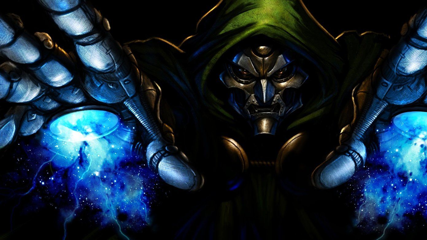Doctor Doom maschera metallica energia blu, 1392x783 720p, Laptop