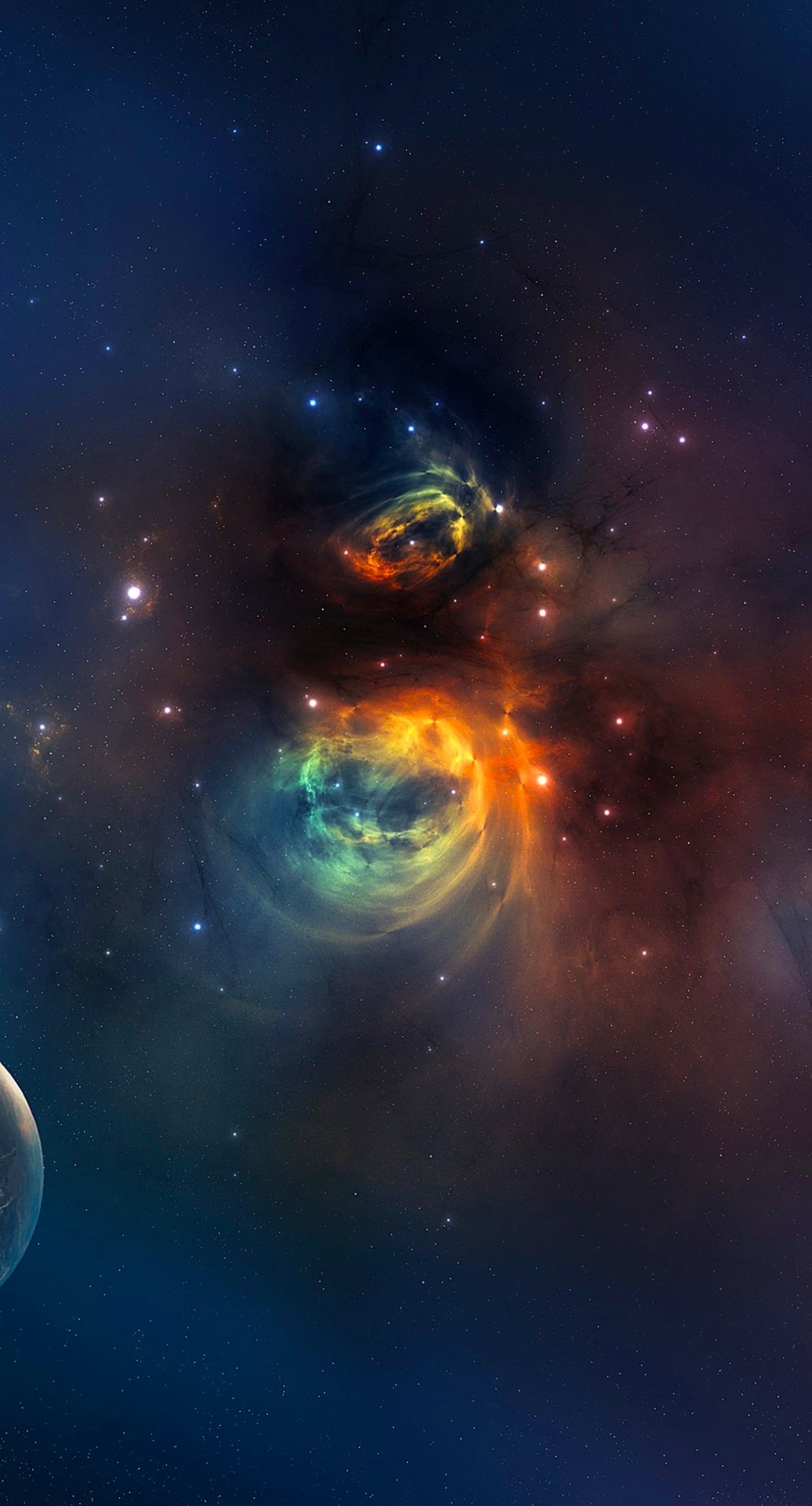 Nebulosa colorata con pianeti, 1398x2592 Verticale, iPhone Plus