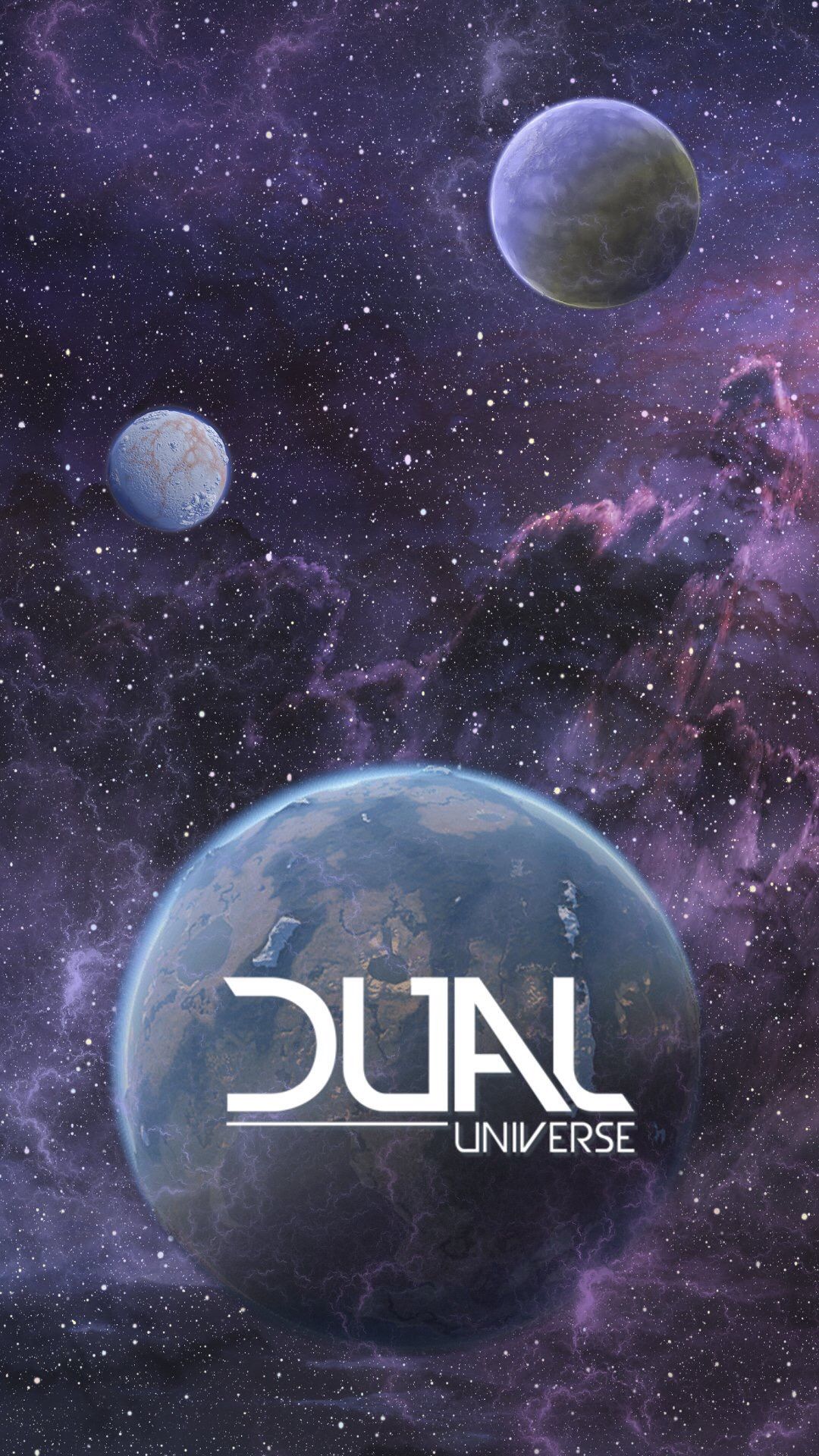 Pianeti nello spazio, logo Dual Universe, 1080x1920 Verticale, iPhone