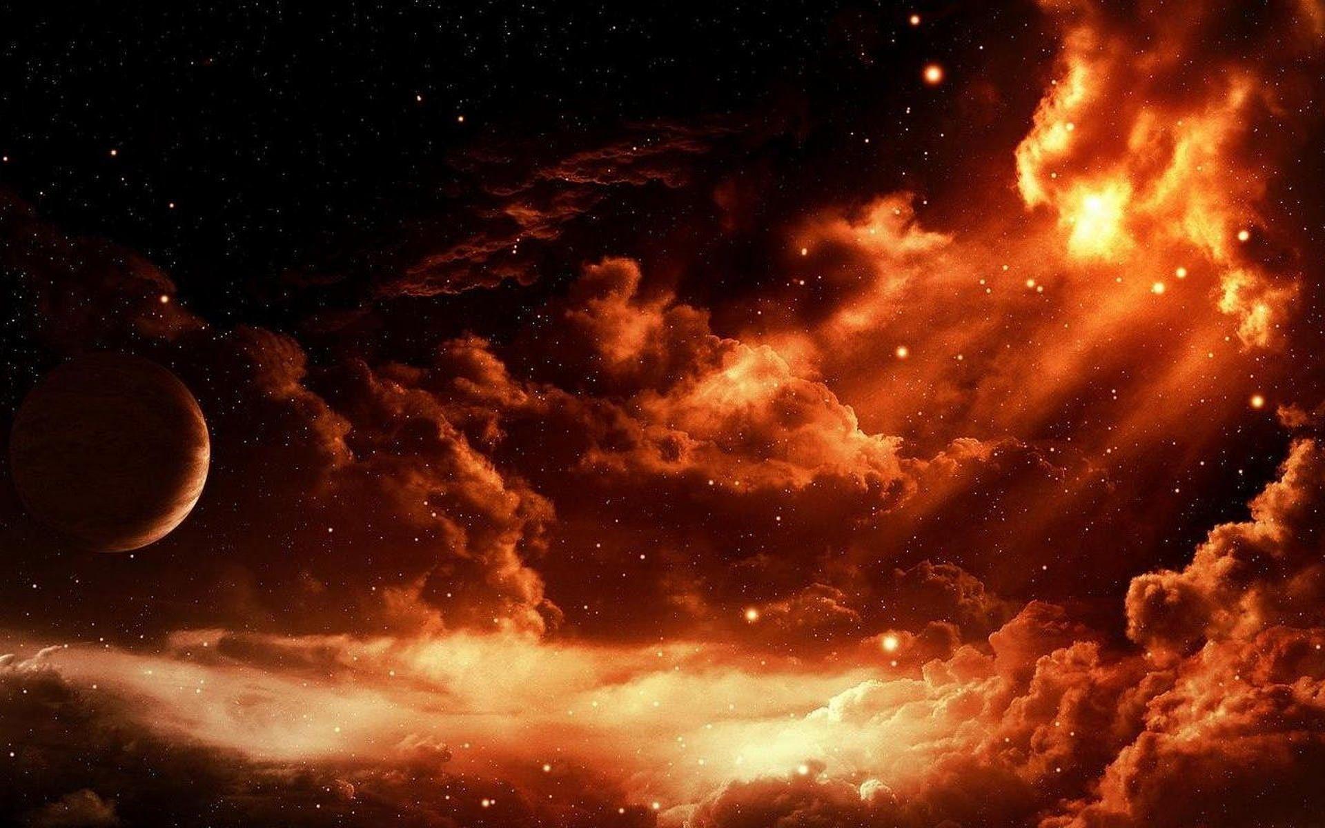 Nebulosa arancione con pianeta, 1920x1200 WUXGA, Laptop
